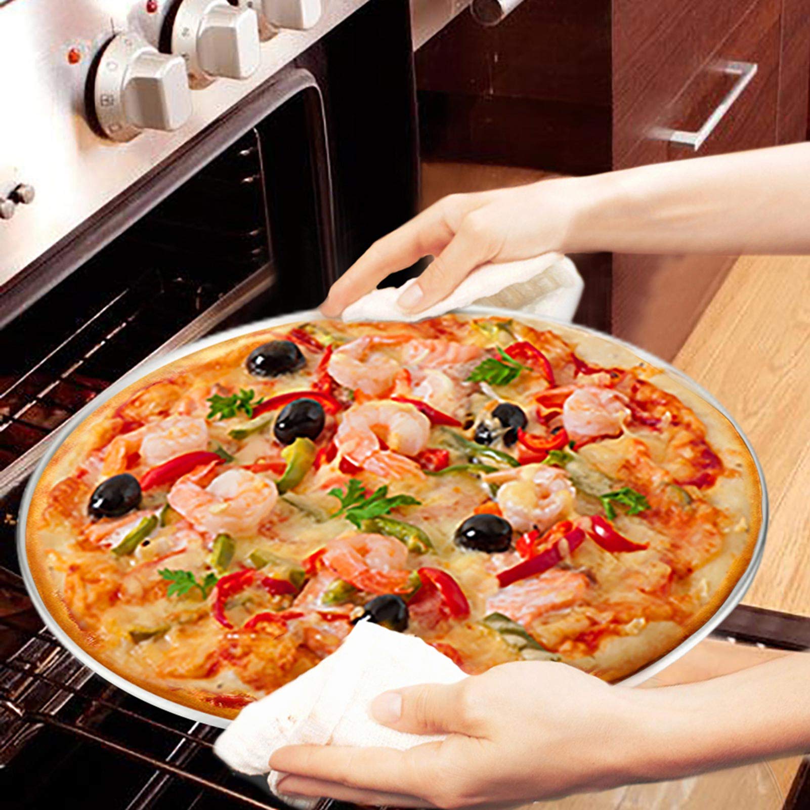 Teamfar Pizza Pan, 10    & 12    & 13.4   , 3 Pcs Pizza Pan Set Stainless Steel Pizza Pan Round Pizza Oven Pans Tray For Baking