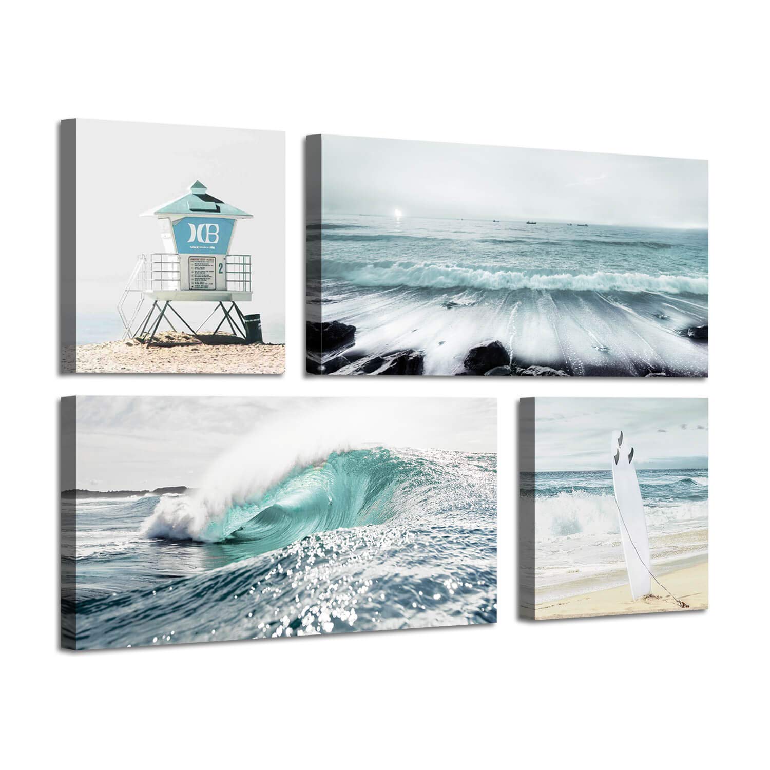Artistic Path Beach Painting Seascape Wall Art: Ocean Picture Artwork Print On Canvas For Living Room Bedroom (Overall 48'' W X