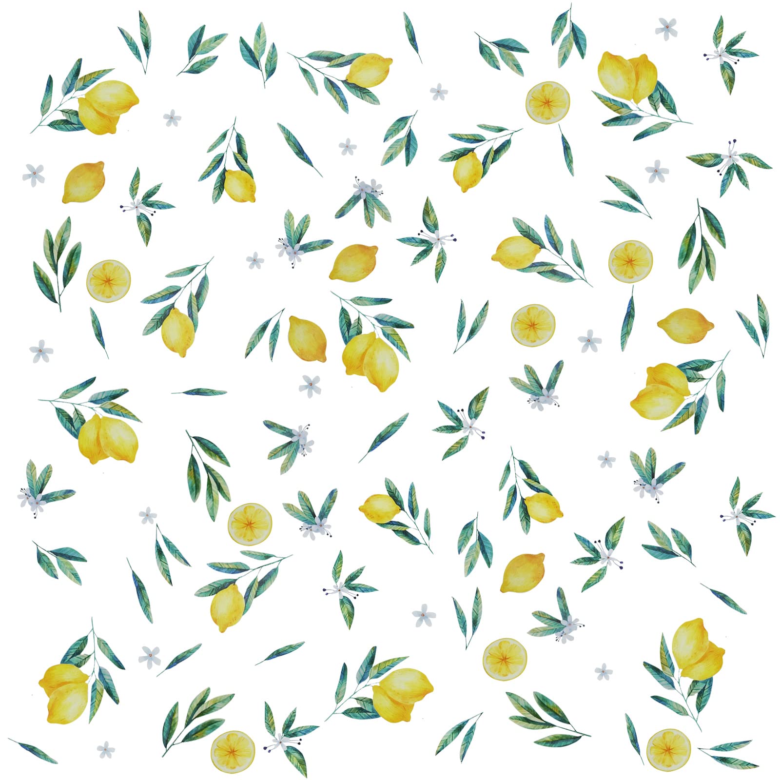 Maydahui Lemon Wall Decals Lemonade Green Leaves And Flowers Wall Stickers (41X41 Inch) Peel Stick Removable Summer Fruits Art M