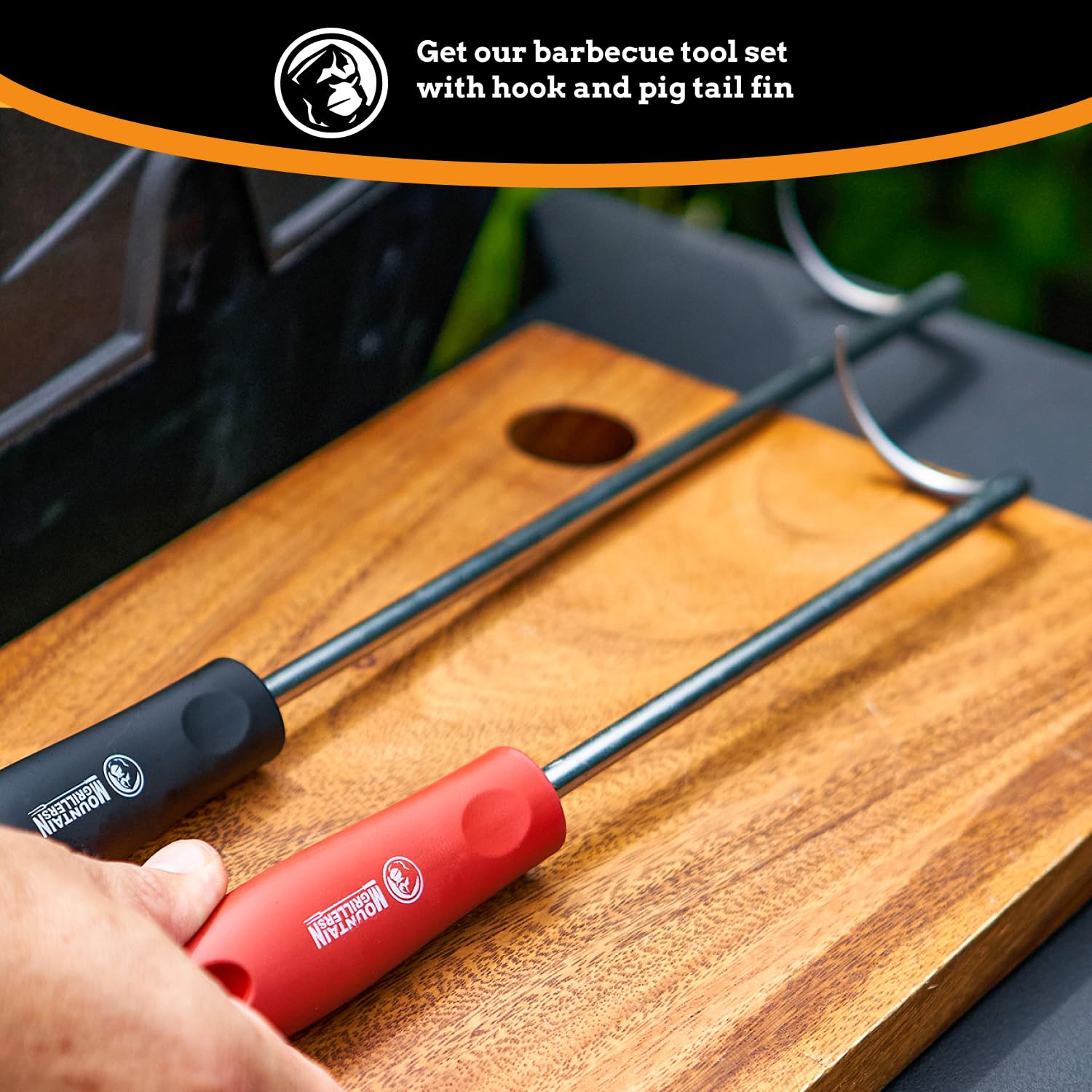Pigtail Food Flipper Set - 17 & 12 Inch Meat Hooks & Turners With Steel Shafts & Color Coded Handles - Use In Place Of Tongs  Spatula & Meat Fork For BBQ Ribs  Steak  Chicken  Sausage  Vegetables