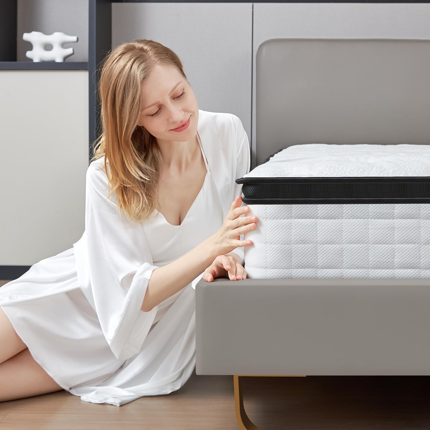 G Laxia 12 Inch White Full Spring Mattress,Medium Firm With Gel Memory Foam,Individually Pocketed Coil,Fiberglass-Free Fire Reta