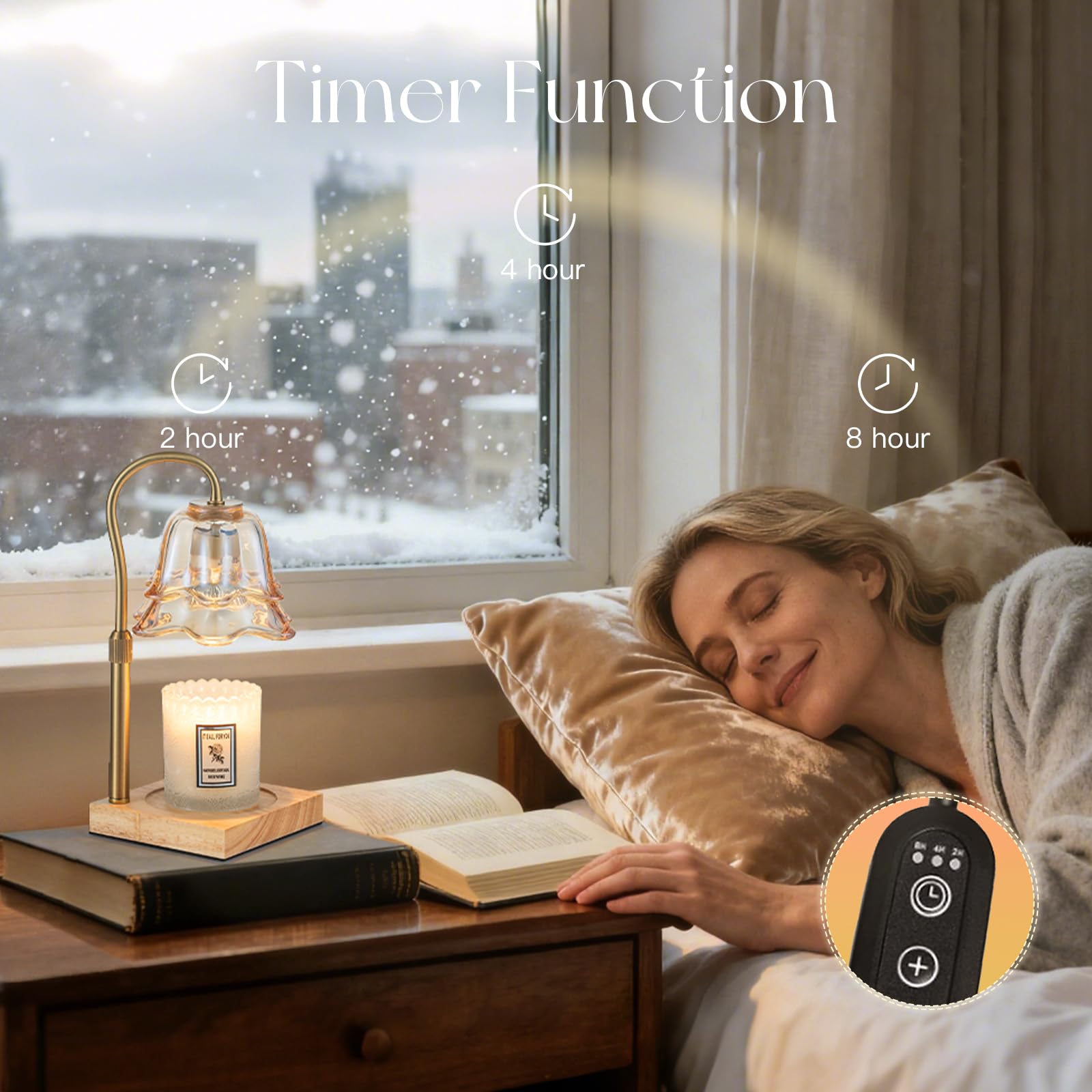Candeldo Candle Warmer Lamp with Timer: Small Gold Flower Candle Warming Lamp with 2 Bulbs Height Adjustable Wax Warmer Dimmable