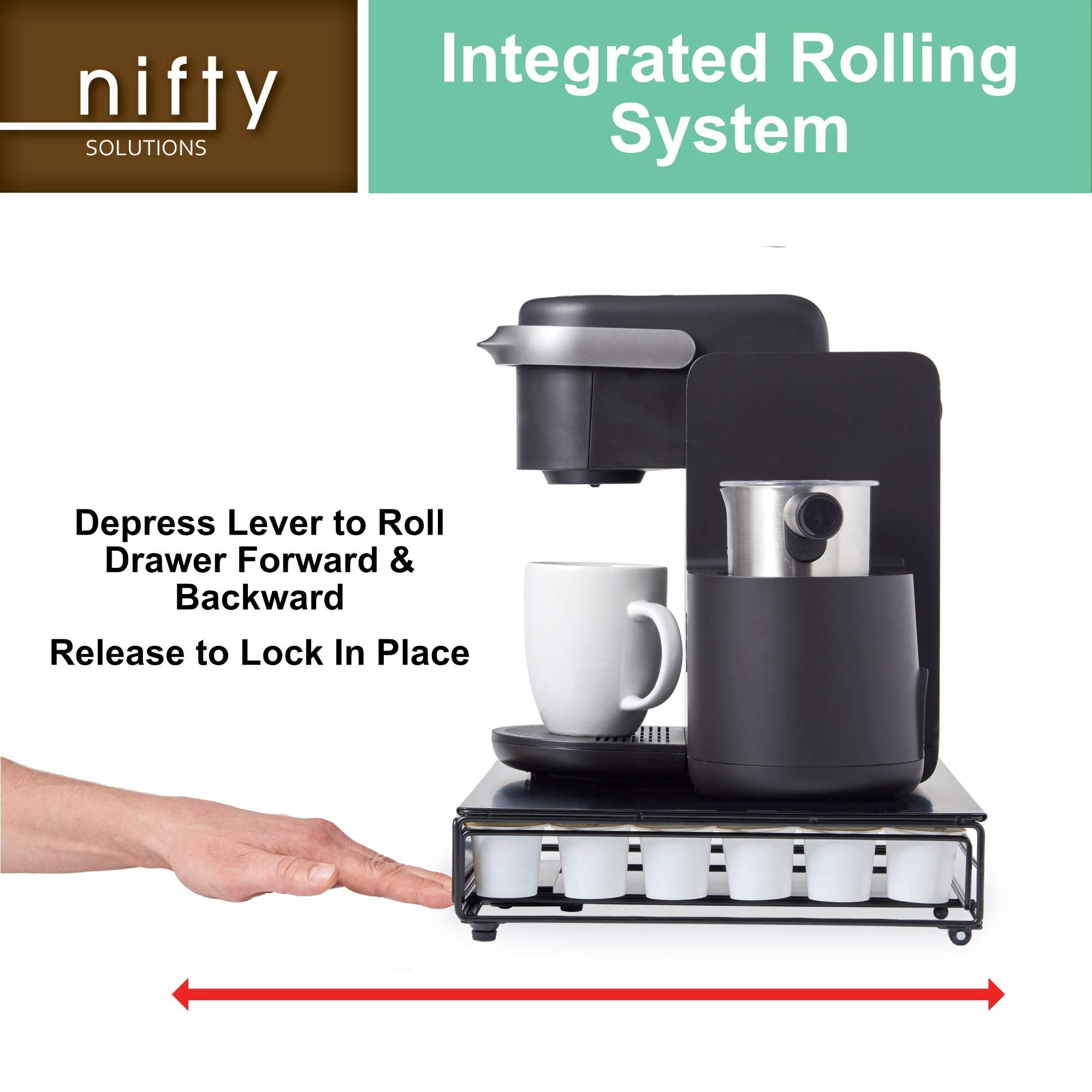 Nifty Solutions Coffee Pod Drawer - Rolling Storage for 36 K-Cups, Black Steel Organizer