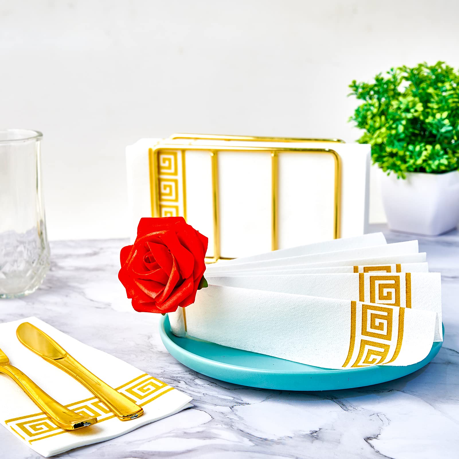 LITOPAK 200 Pack Paper Hand Towels for Bathroom  Guest Towels Disposable  and Paper Napkins Disposable for the Bathroom  Kitchen  Wedding  Party  and Dinner. (Gold)
