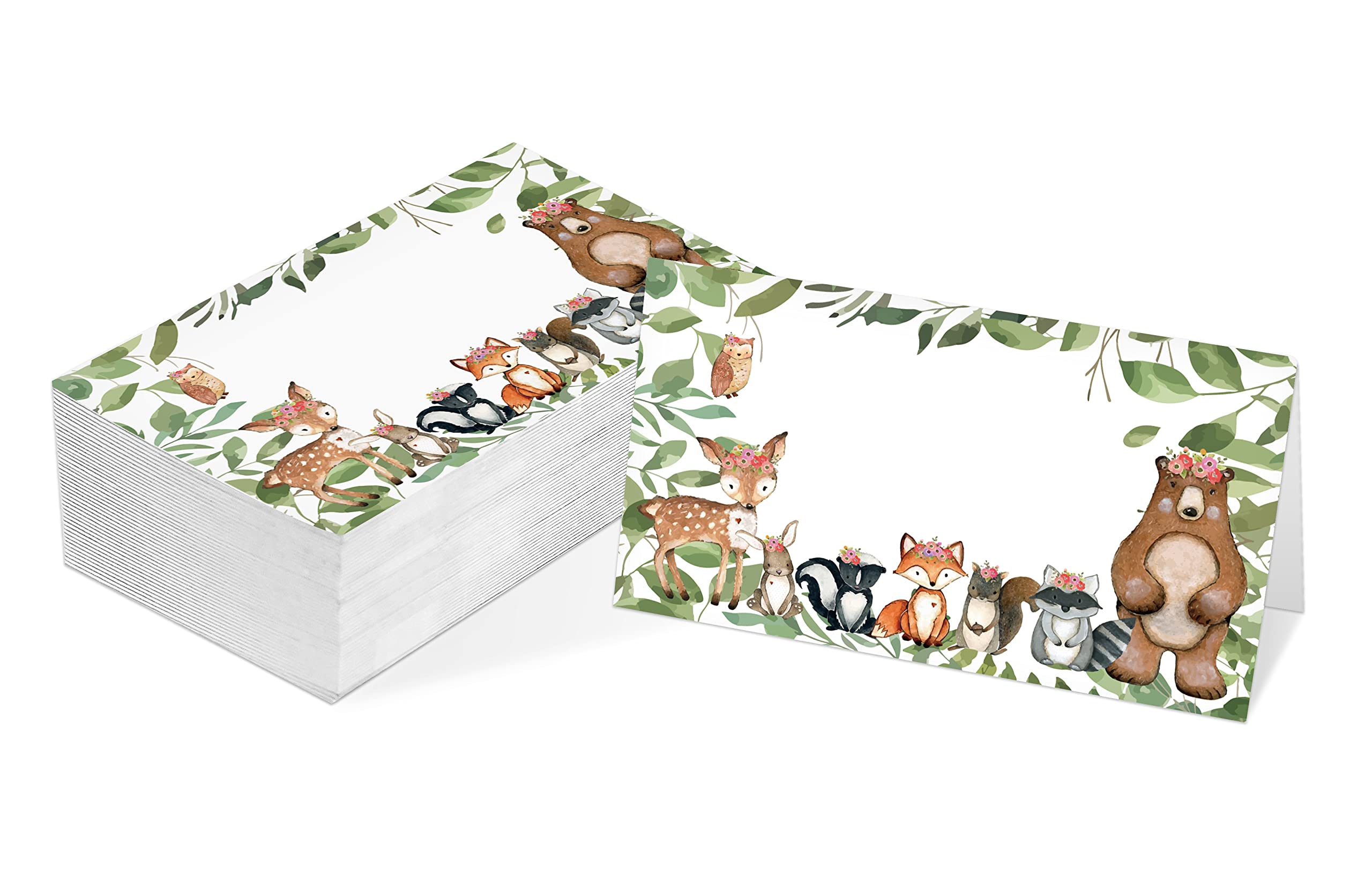 Table Place Card, Jungle Safari Animal Themed Tent Style Cards, Pack Of 25 Half-Fold Reception Place Cards, Perfect For Baby Sho