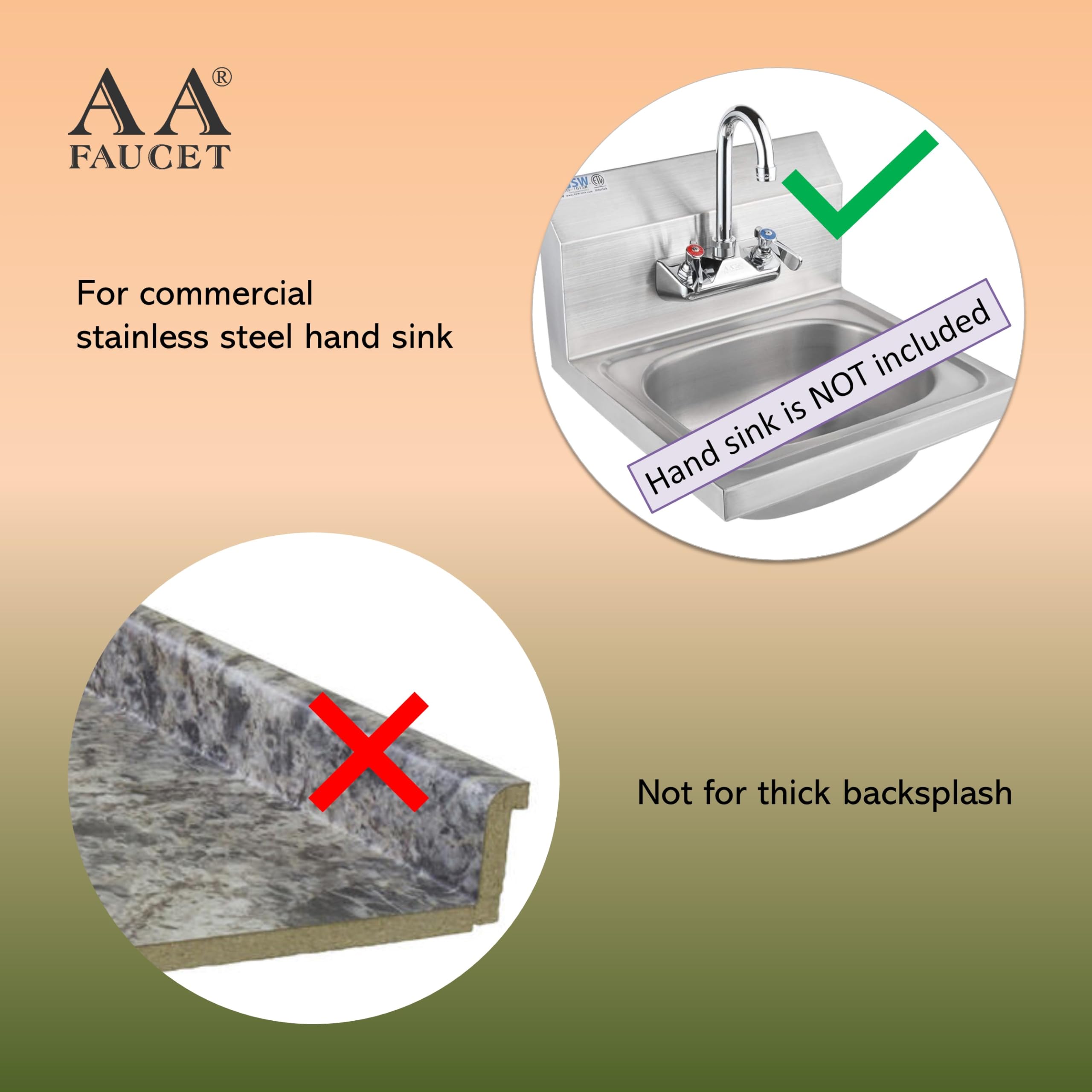 Aa Faucet 4'' Wall Mount Commercial Hand Sink Faucet With 3-1/2'' Gooseneck Spout, Brass Construction Chrome Polished For Restau