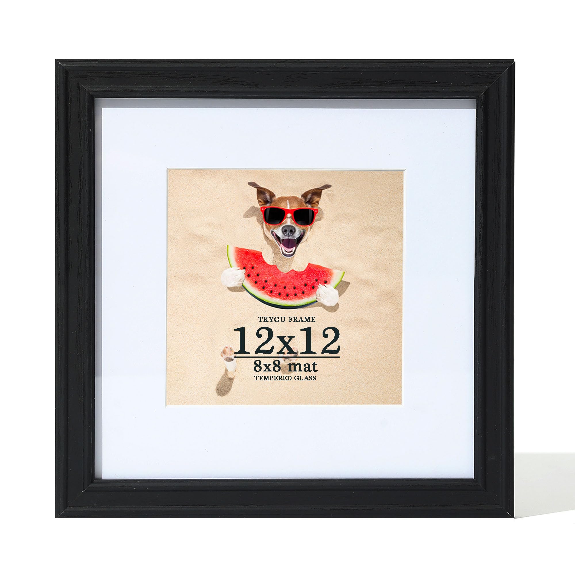 TKYGU 12x12 Picture Frame Black, Display Pictures 8x8 with Mat or 12x12Without,Real Glass with Square 12 by 12 Studio Gallery Wo