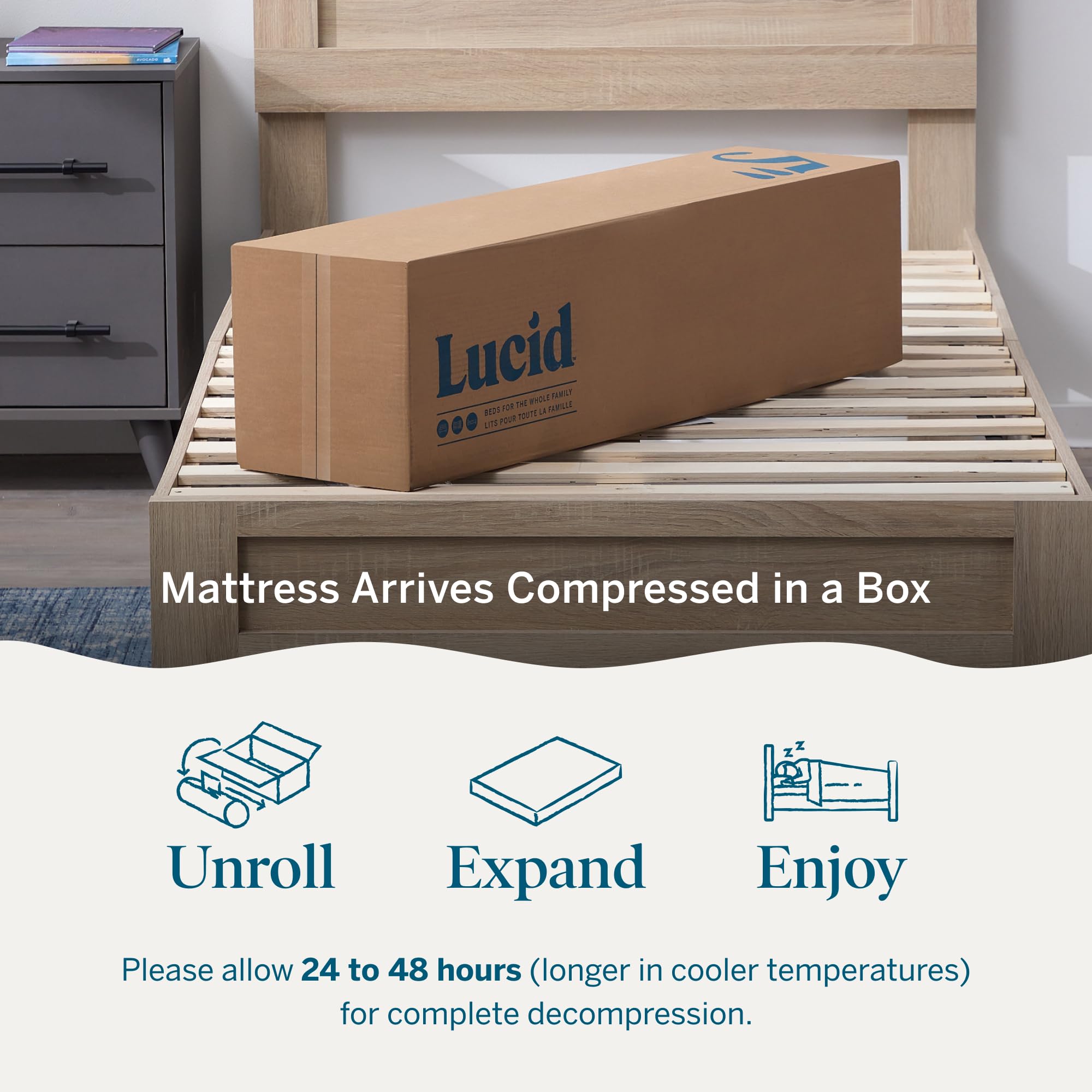Lucid 5 Inch Memory Foam Mattress - Low Profile - Firm Feel - Infused with Bamboo Charcoal and Gel - Bed in a Box - Temperature