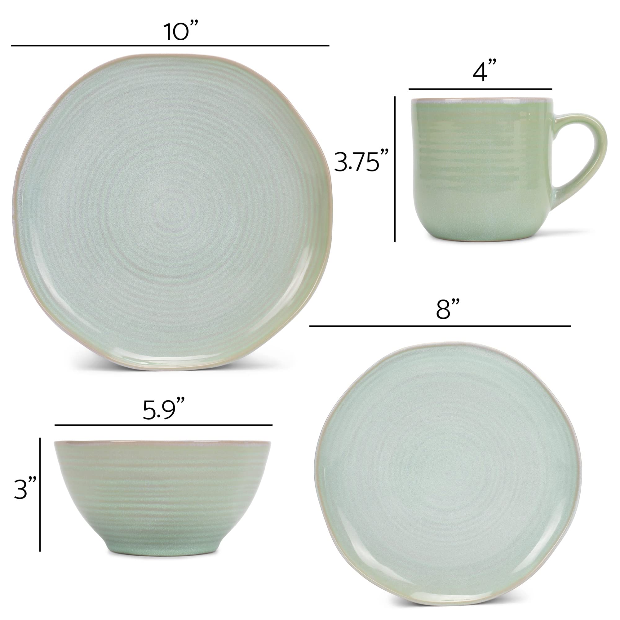 Elanze Designs Reactive Glaze Farmhouse Rustic Boho Ceramic Stoneware Dinnerware 16 Piece Plate Bowl Mug Dish Set - Service for