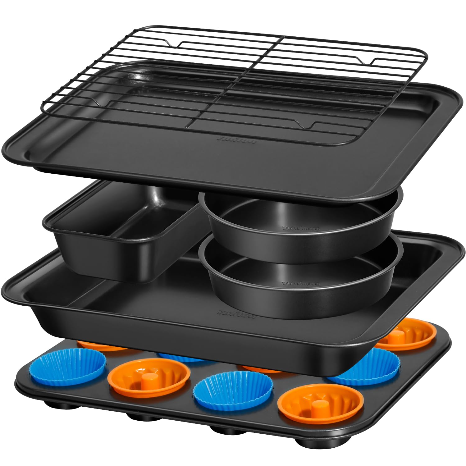 Ymiton Nonstick Baking Pans Set, 19 PCS Stackable Bakeware Sets, Oven Pan Set Includes Baking Tray, Cookie Sheet, Cake Pans, Loa