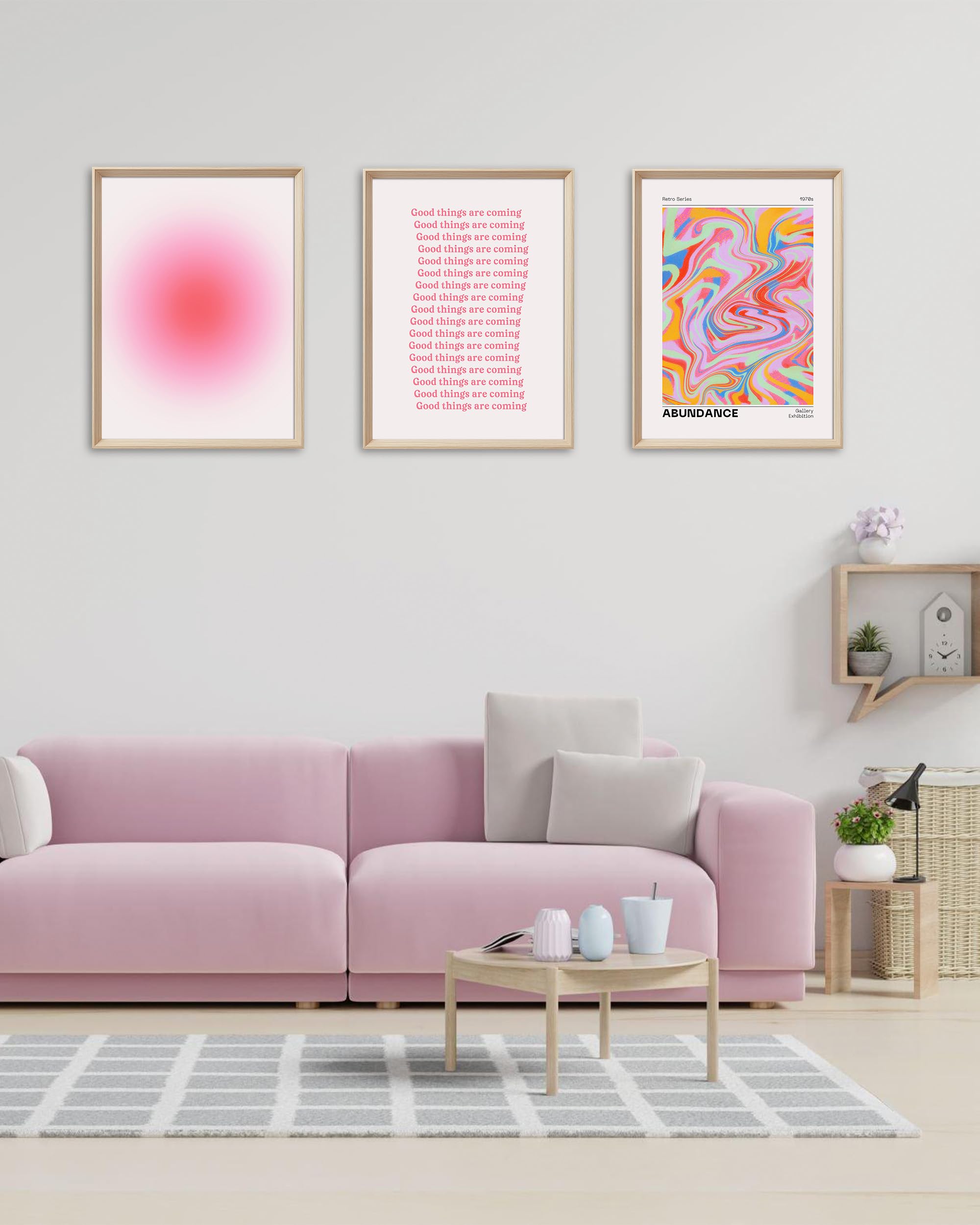 Abstract Framed Wall Art For Living Room,Retro Gradient Canvas Wall Decor,16X12In Minimalist Wood High Framed Design Poster For