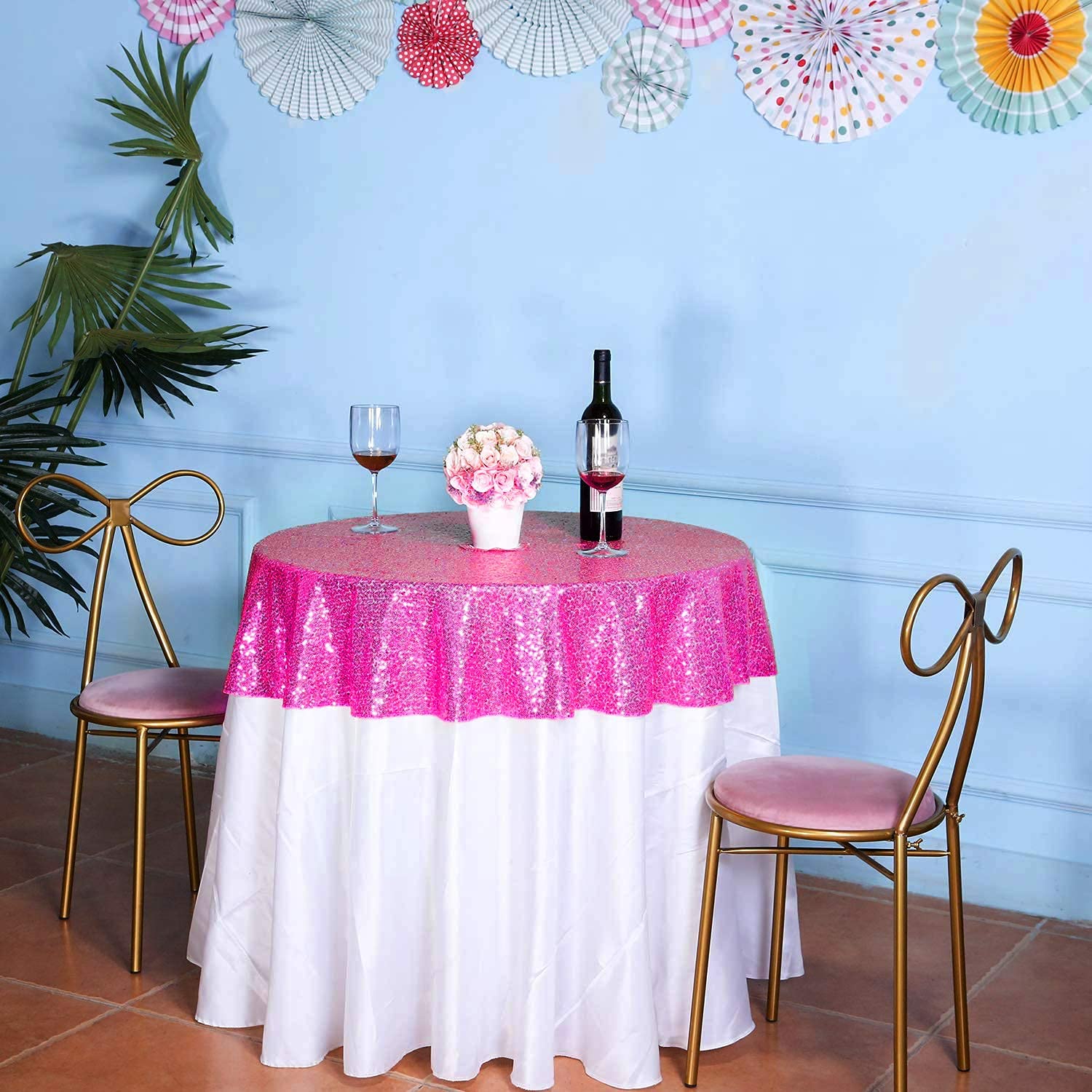 Jyflzq Fuchsia Sequin Tablecloth 50 Round Sparkly Drape Table Cloths Table Cover Overlay For Wedding Birthday Party Baby Bridal