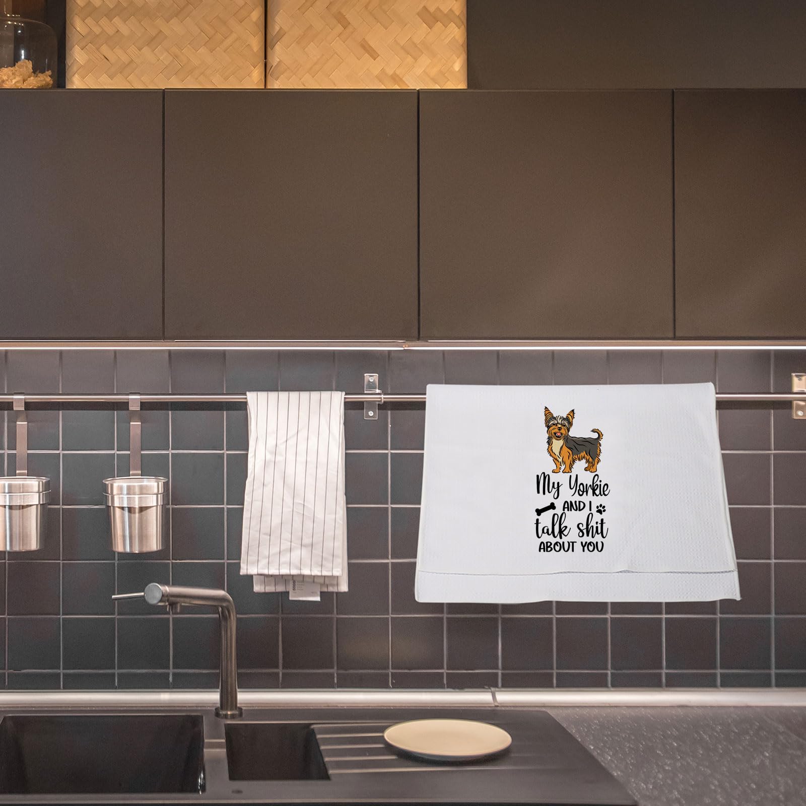 Levlo Yorkie Lovers Gift My Yorkie And I Talk Shit About You Kitchen Towel Dog Owner Dish Towel(My Yorkie)