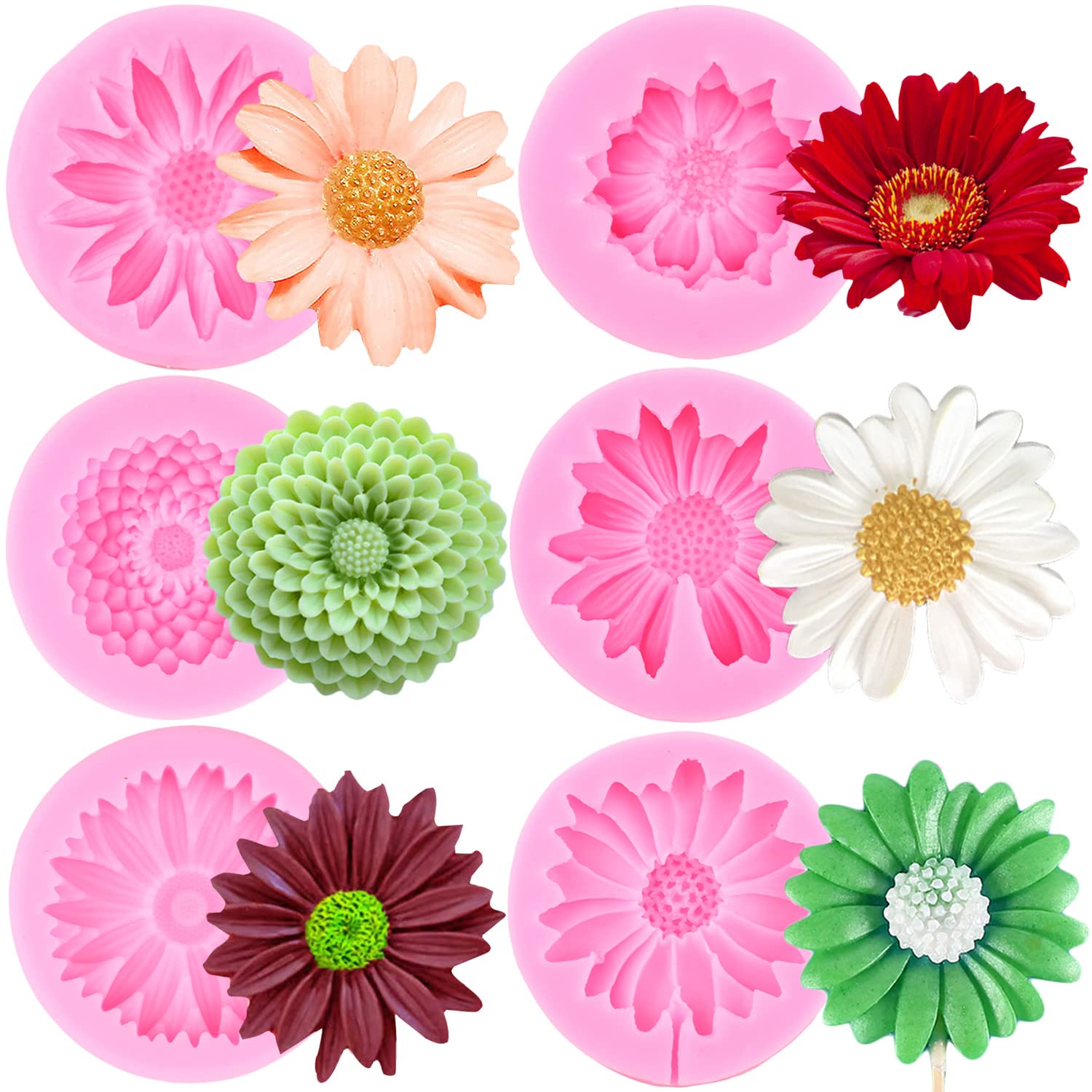 Mujiang Chrysanthemum Flower Silicone Molds Daisy Flower Fondant Mold Sunflower Candy Mold Flower Lollipop Mold For Cake Decorat