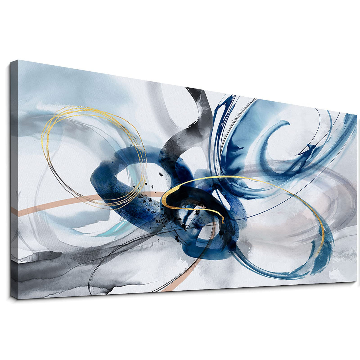 Yiijeah Large Abstract Canvas Art Elegant Combination Of Tones Modern Living Room Wall Decor Black And White Gray Background Blu