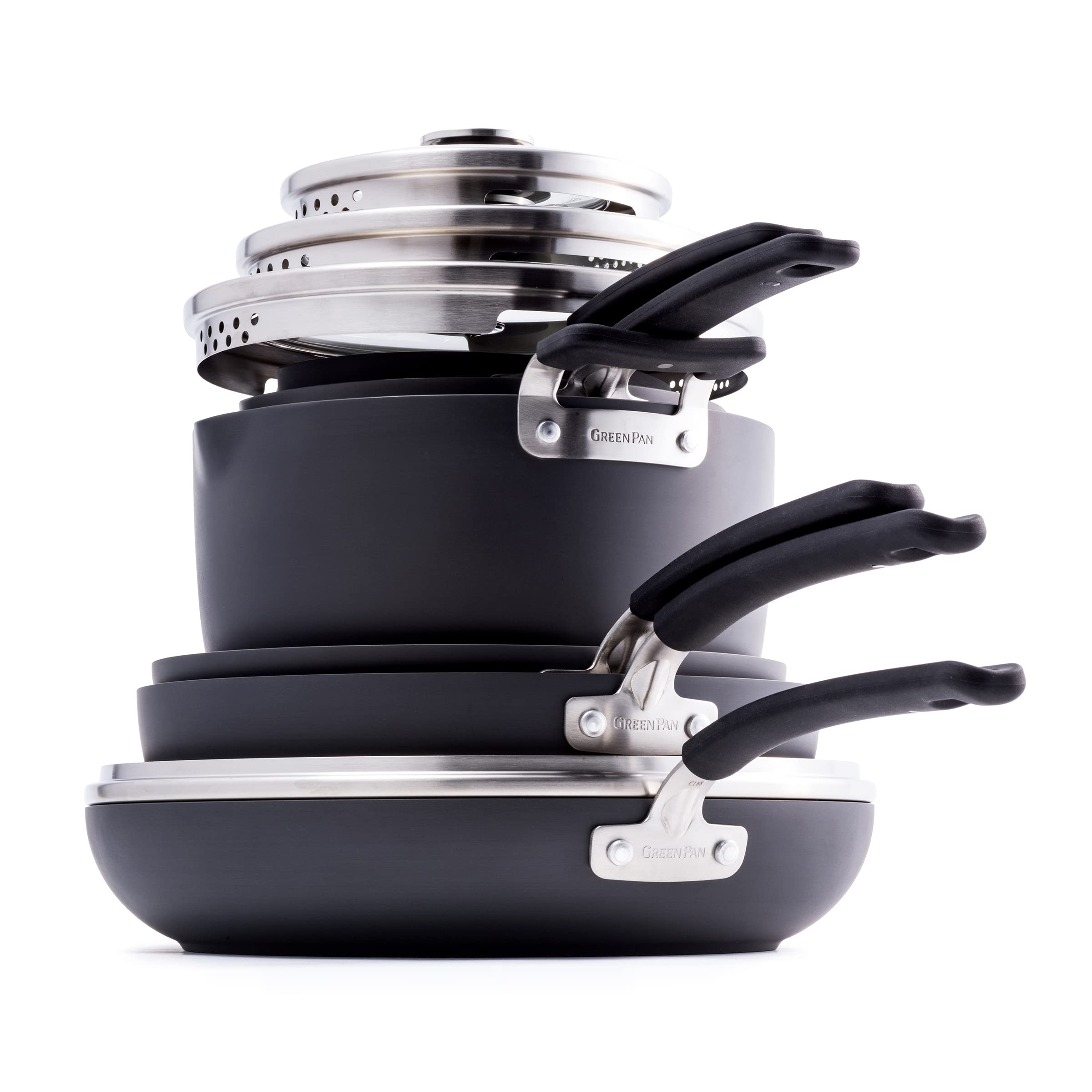 GreenPan Levels Stackable Hard Anodized Healthy Ceramic Nonstick 11 Piece Cookware Pots and Pans Set, PFAS-Free, Dishwasher Safe