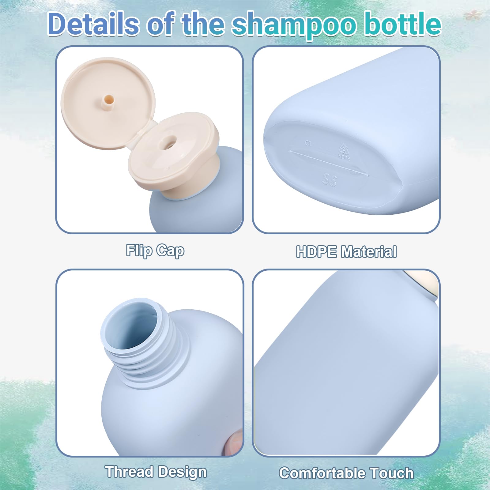 Umetass 8.8 Oz Plastic Travel Shampoo Bottles, Empty Plastic Squeeze Bottles With Flip Cap For Toiletries, Leakage-Proof Travel