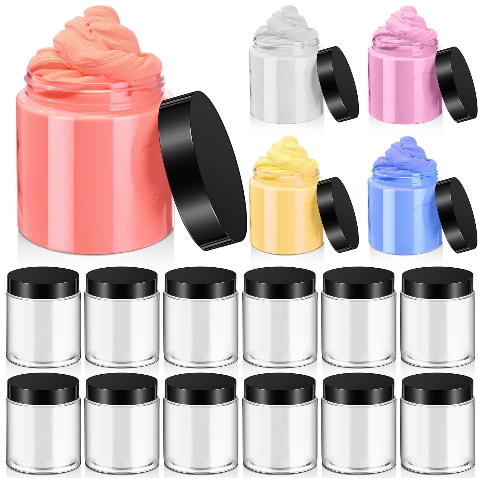 Patelai 16 Pack 10 Oz Empty Slime Container Jars With Lids Round Clear Plastic Jars Wide Mouth Refillable Storage Organizer For