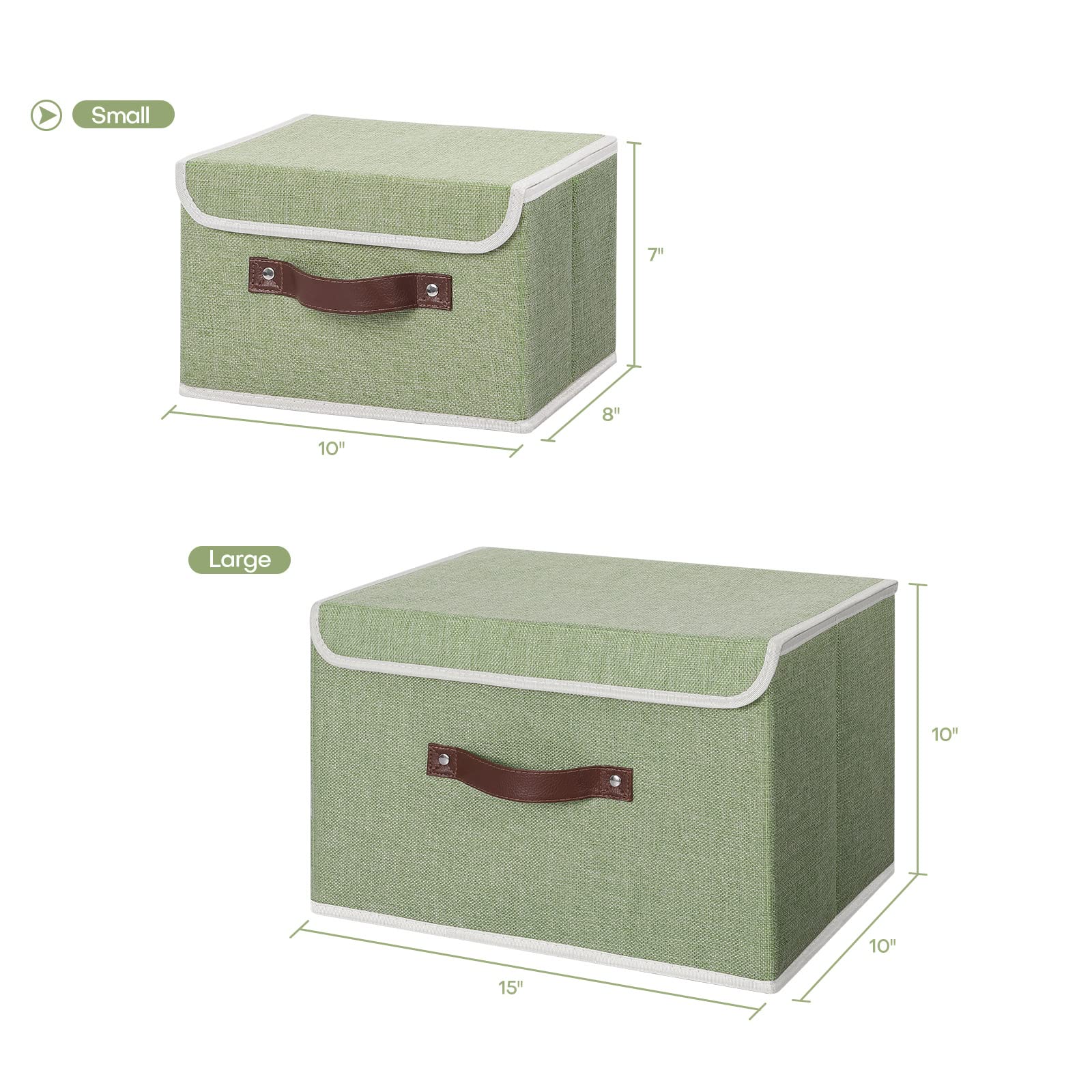 Anminy Storage Bin With Lid Storage Boxes With Pu Leather Handles Pp Plastic Board Decorative Foldable Lidded Cotton Linen Fabri