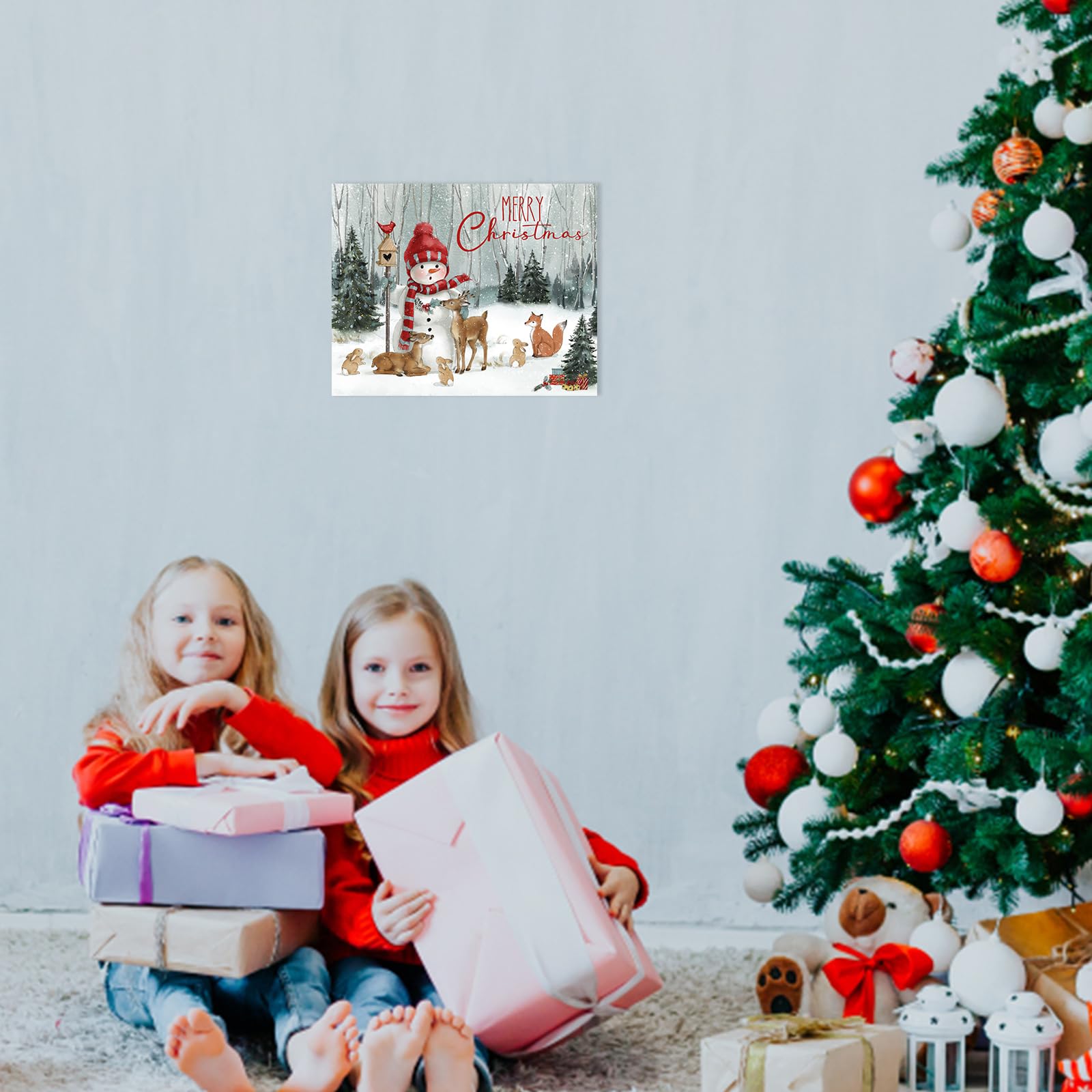 Christmas Pictures Snowman Wall Decor: Christmas Paintings On Canvas Wall Art Deer Rabbit Animal Prints Winter Scene Wall Art Xm
