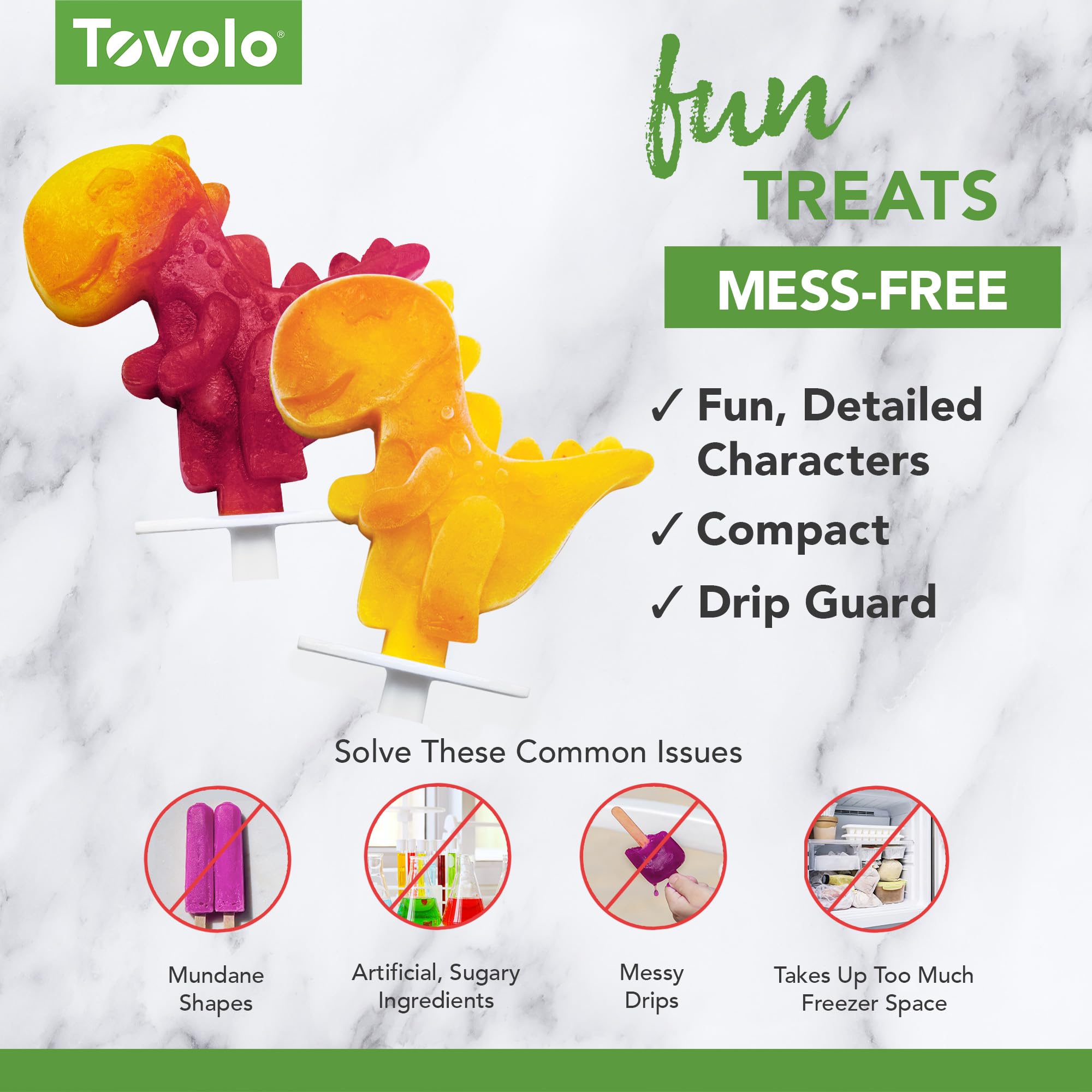 Tovolo Silicone Popsicle Molds (4-Pack, Dino) - BPA-Free, Dishwasher Safe, Clear/Orange, Stackable Ice Pop Maker