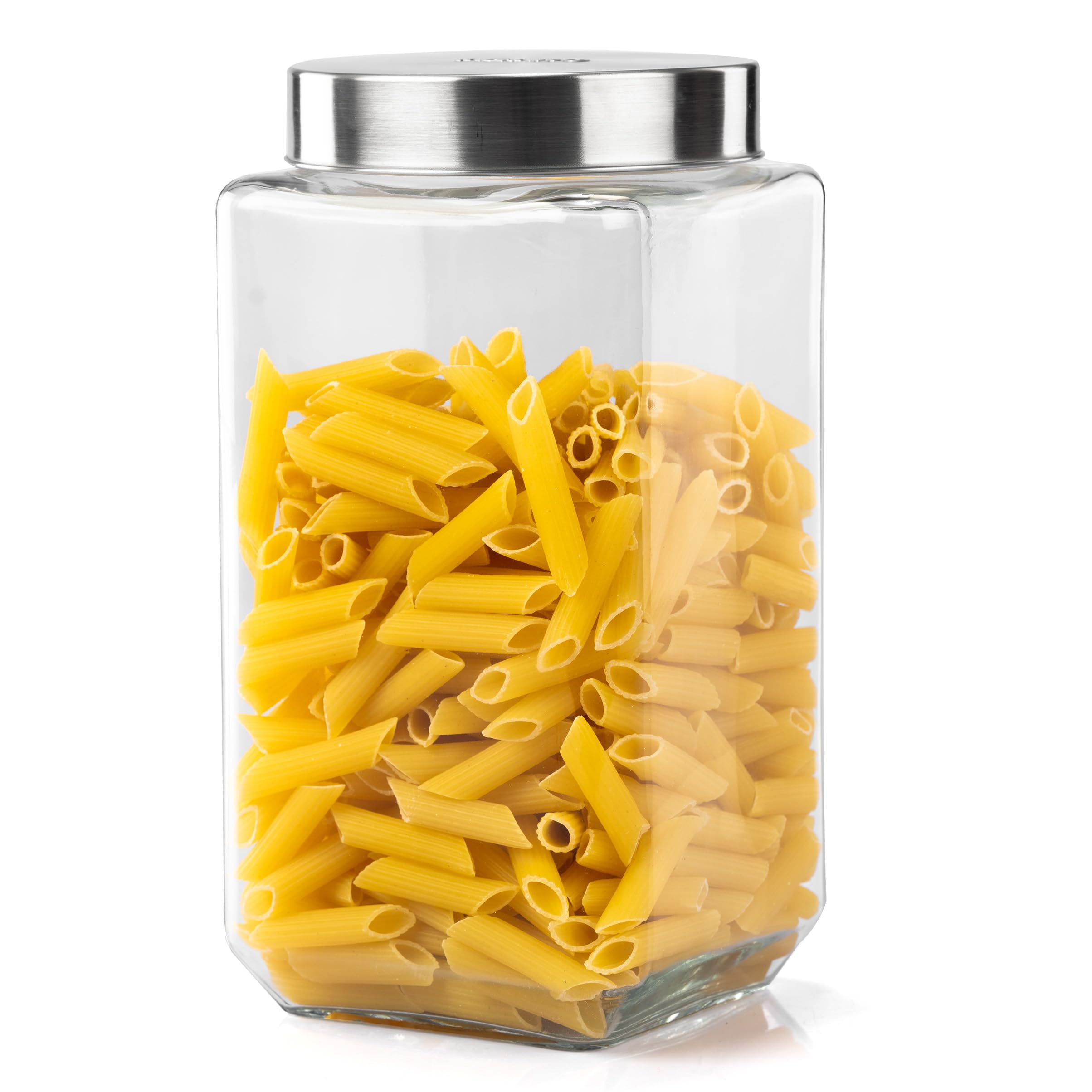 Agaro Elegant Glass Jar 2250 Ml, Square Shaped, Steel Lid, Storage Glass Container, Transparent, Kitchen Organiser, Multipurpose
