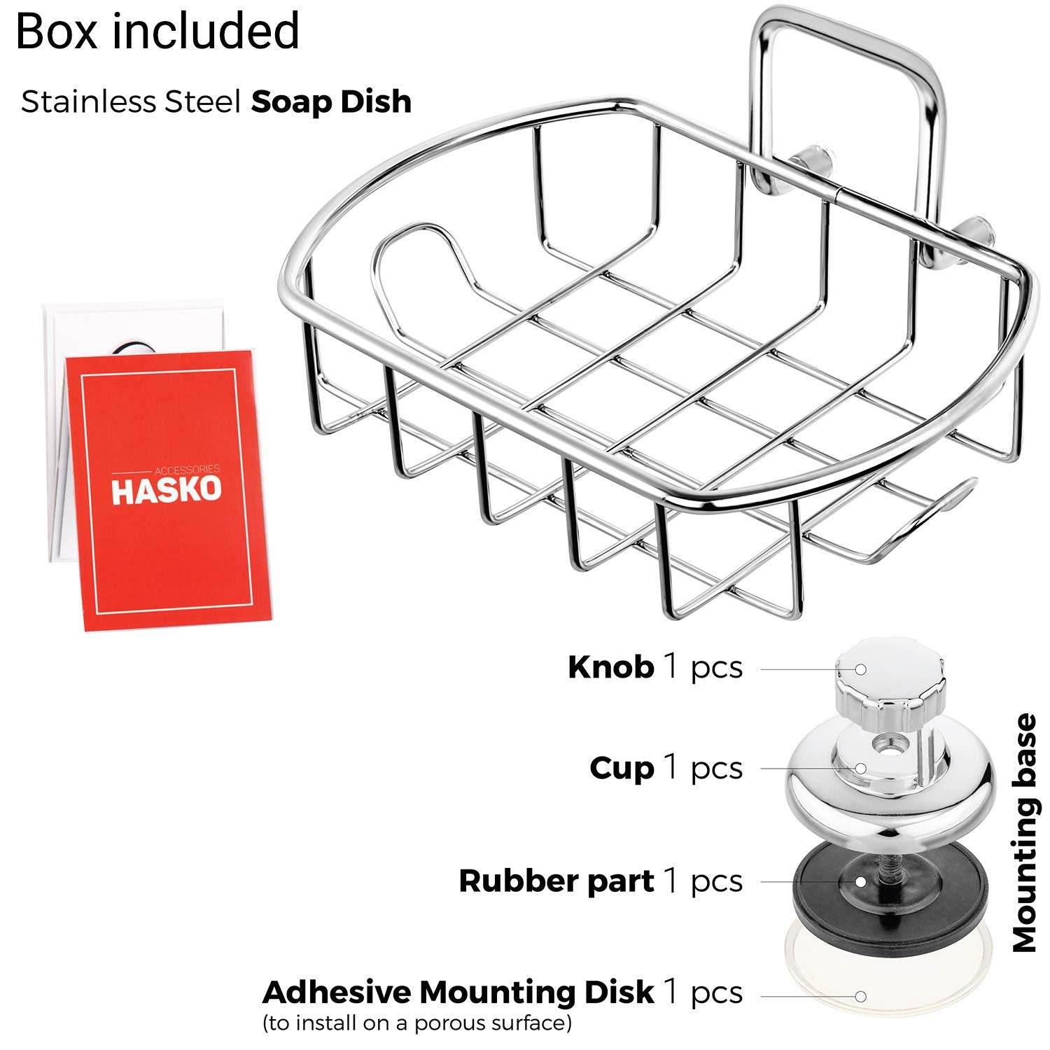 Hasko Accessories Suction Soap Dish With Hooks | Powerful Vacuum Suction Cup Soap Holder | Soap Basket Sponge Holder For Bathroo