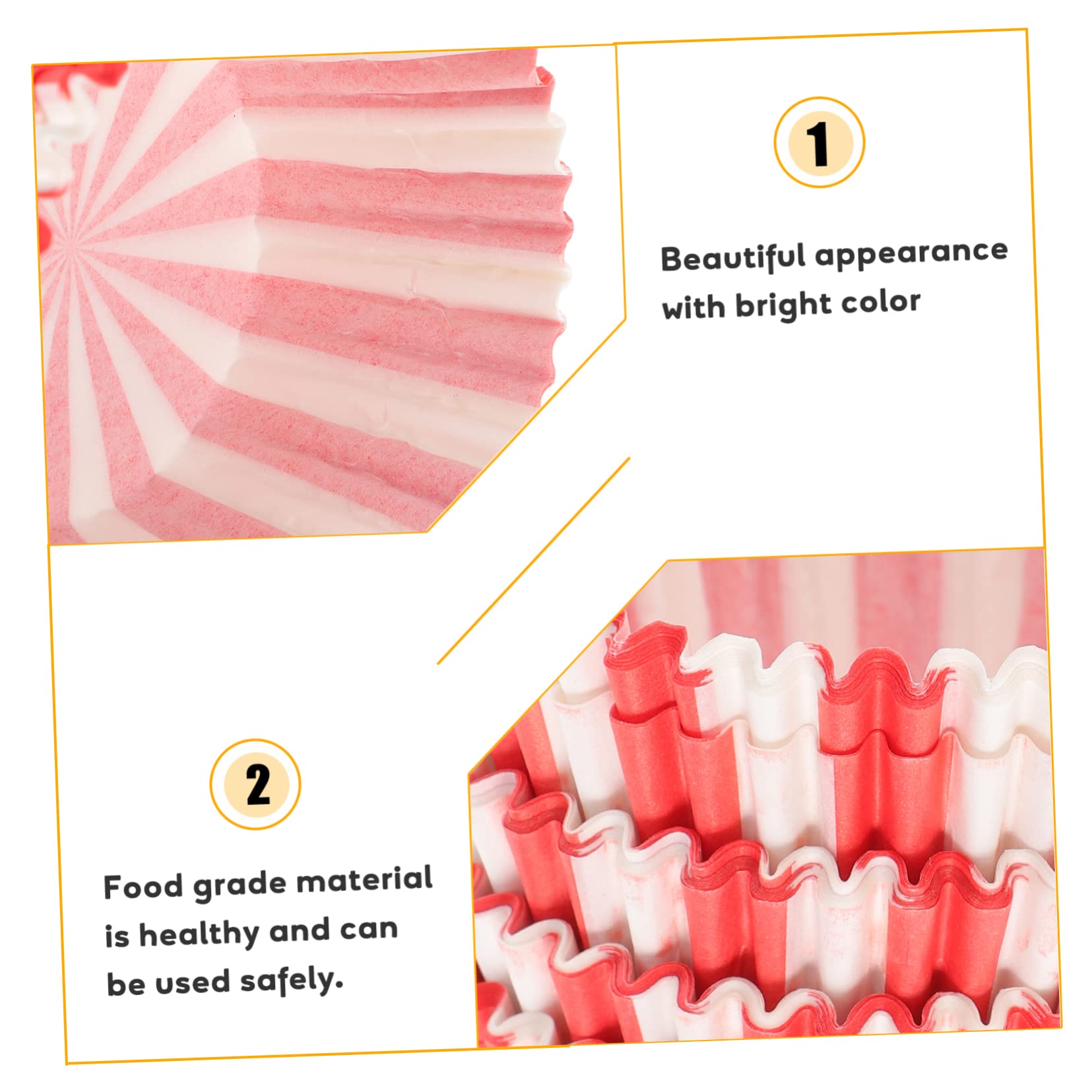 Hohopeti Jumbo Cupcake Liners - 100pcs Red and White Stripes, Paper, 6.5x2.7cm, Assorted Color, Model U169K1000