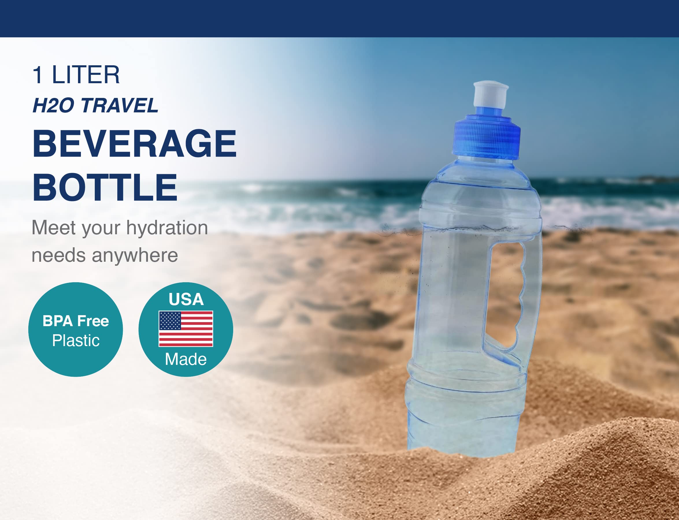 Arrow H2O On The Go 1L Water Bottle - Clear Plastic, BPA Free, Leakproof, Built-in Handle, Ideal for Gym and Sports Practice