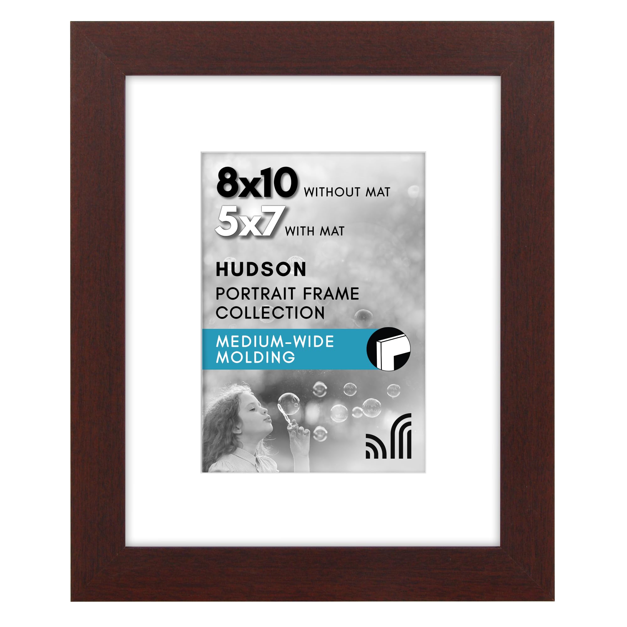 Americanflat 8x10 Picture Frame with Shatter-Resistant Glass - Use as 5x7 Frame with Mat or Display 8x10 Photo Without Mat - Hud