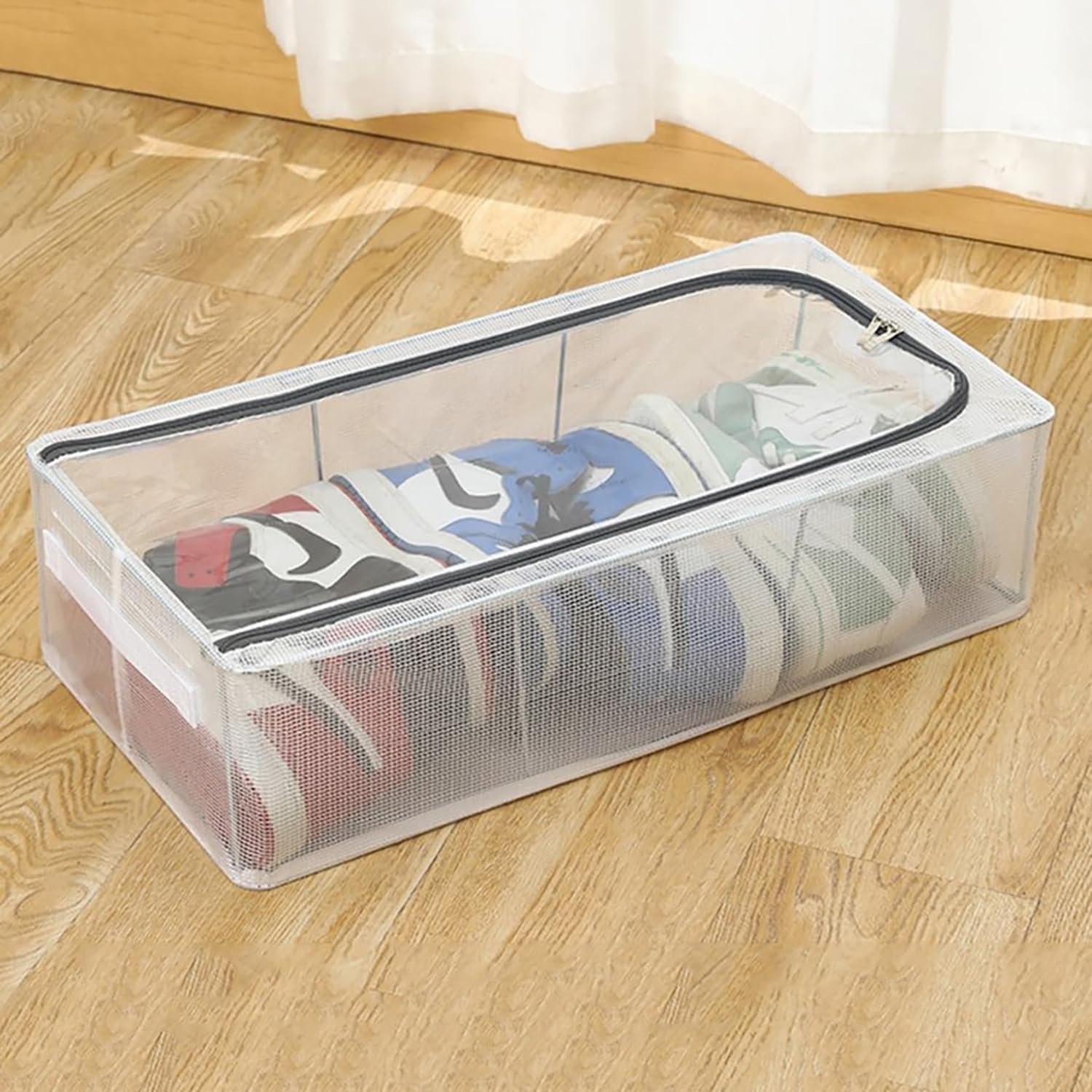 Kyraton Polyvinyl Chloride Transparent UnderBed Shoes Clothes Storage Bag Organizer With Folding And Dustproof With Zipper & Re