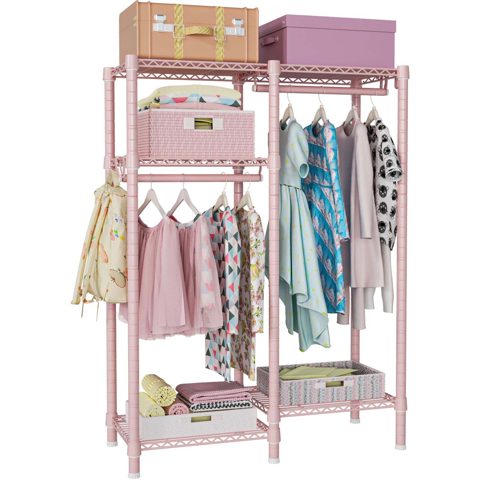 Ulif F1 Clothes Rack For Kids, Baby, Students, And Children'S Room, 4 Tiers Portable Metal Closet Clothing Rack, Small Garment R