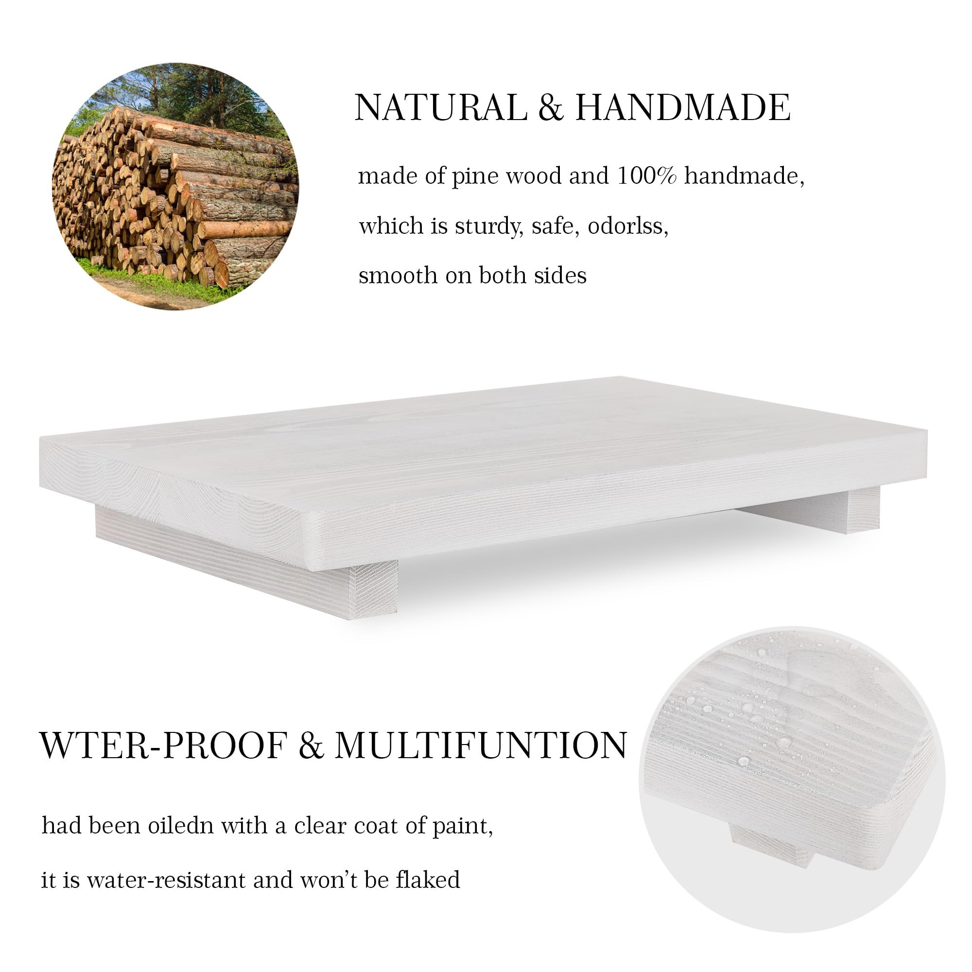 Bathroom Counter Organizer Wood Pedestal Stand Farmhouse Decorative Tray Soap Holder For Kitchen Decor, Large 11.8'' X 7'' - Whi