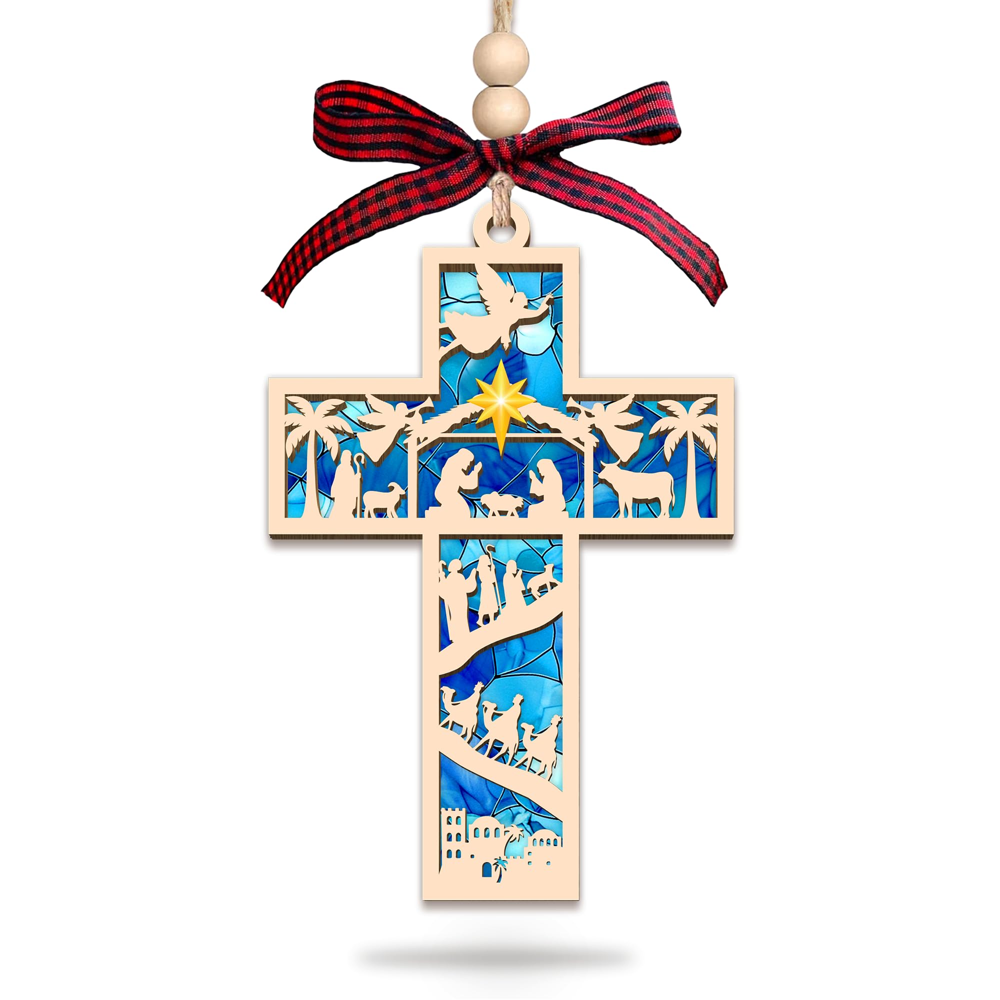 HEXMOZ Nativity Cross Ornament for Christmas Tree - Religious, Christian Christmas Ornaments 2025 Gifts for Family - Acrylic Woo