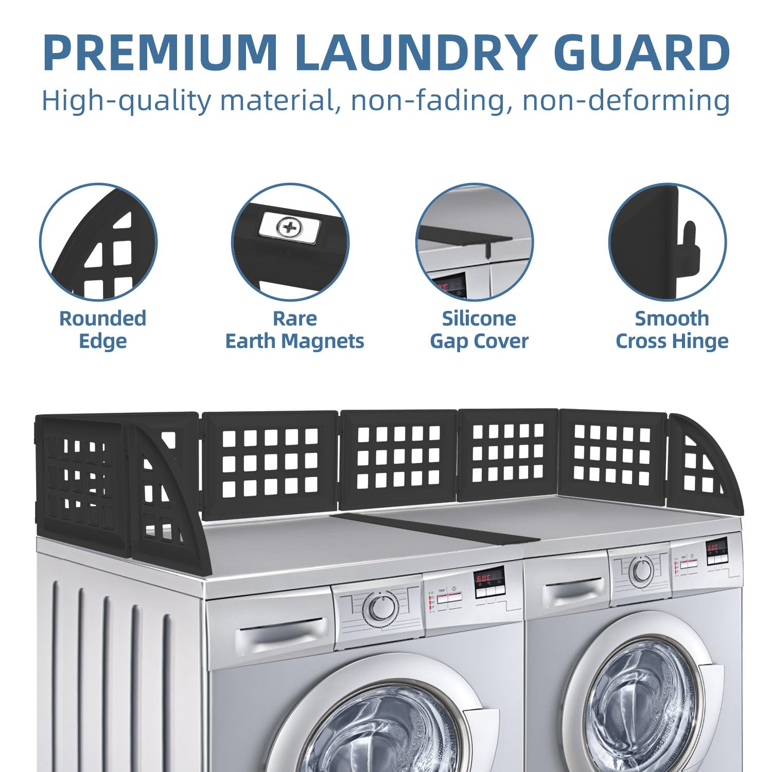 SARIUROS Magnetic Laundry Guard - Black, Silicone Gap Cover for Washer & Dryer, Laundry Room Accessories