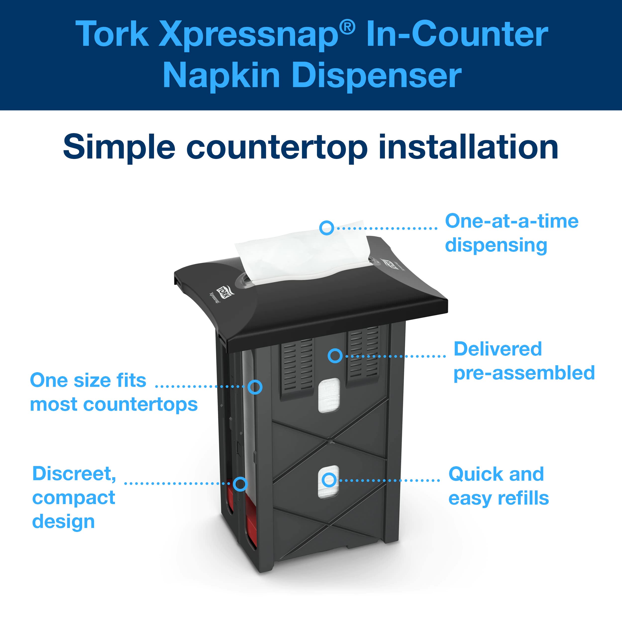 Tork Xpressnap In-Counter Napkin Dispenser Black N4, Signature Range, 13.5'' X 9.9'' X 7'', 6032120