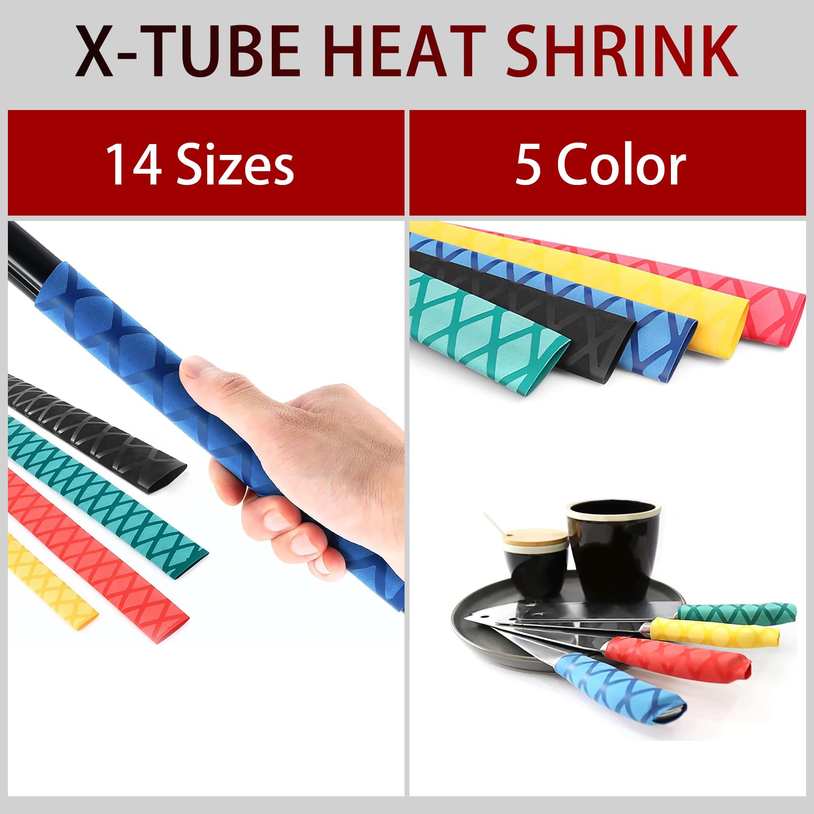 Etekgo X-Tube Heat Shrink Wrap Tubing 3964 Lengths For Rod Grips-5 Color 14 Sizes (Green, Diamter:35Mm Length:39)