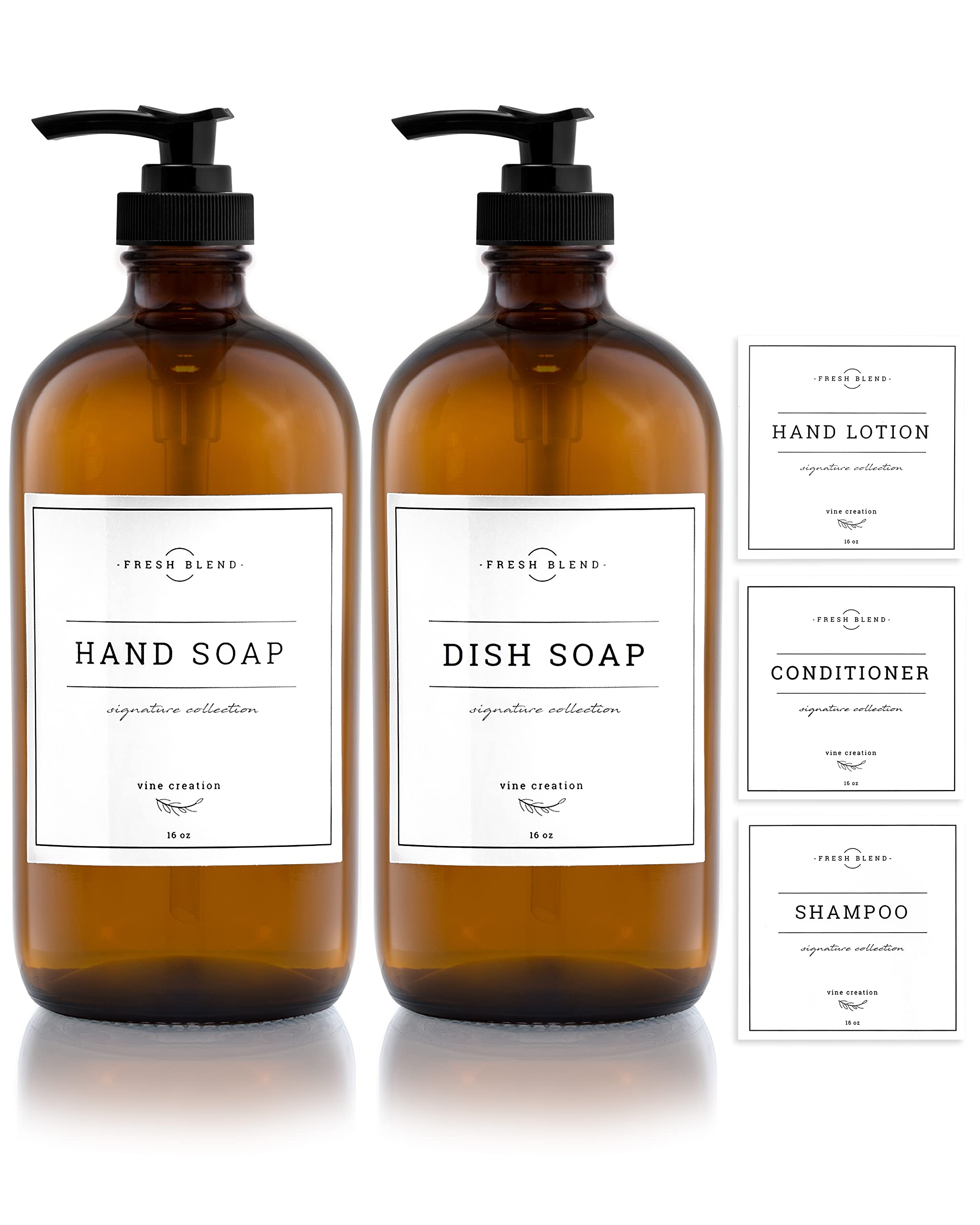 Vine Creations Amber Glass Soap Dispenser, 2 Pack Kitchen Soap Dispenser Set With Rustproof Pump, 16 Oz Hand Soap Dispenser Bath