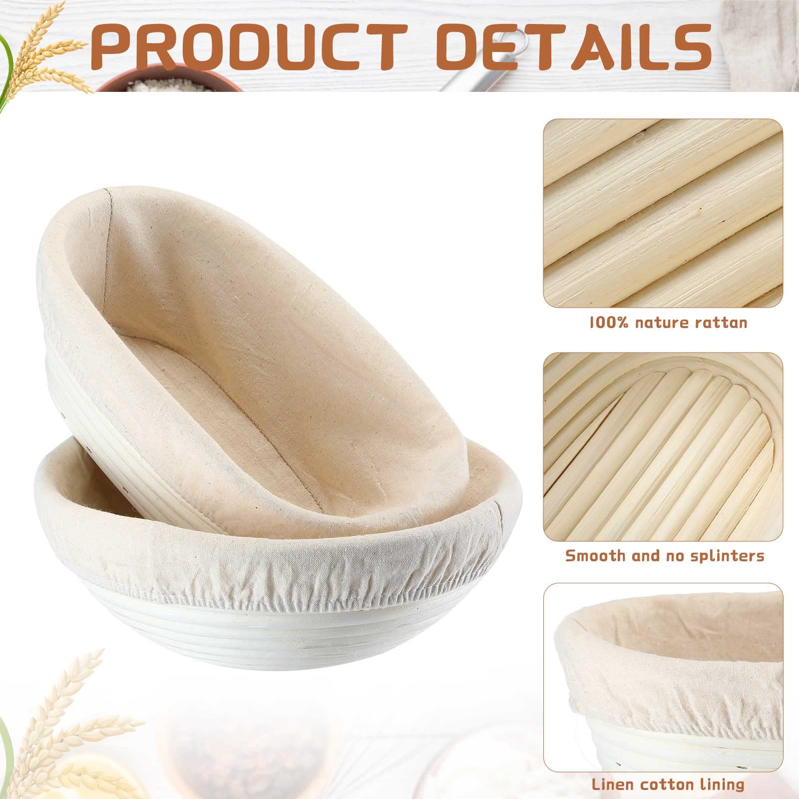 Nuanchu 4 Pcs Proofing Basket 9 Inch Round Bread Proofing Basket 10 Inch Oval Rattan Bread Basket Baking Bowl For Sourdough Brea