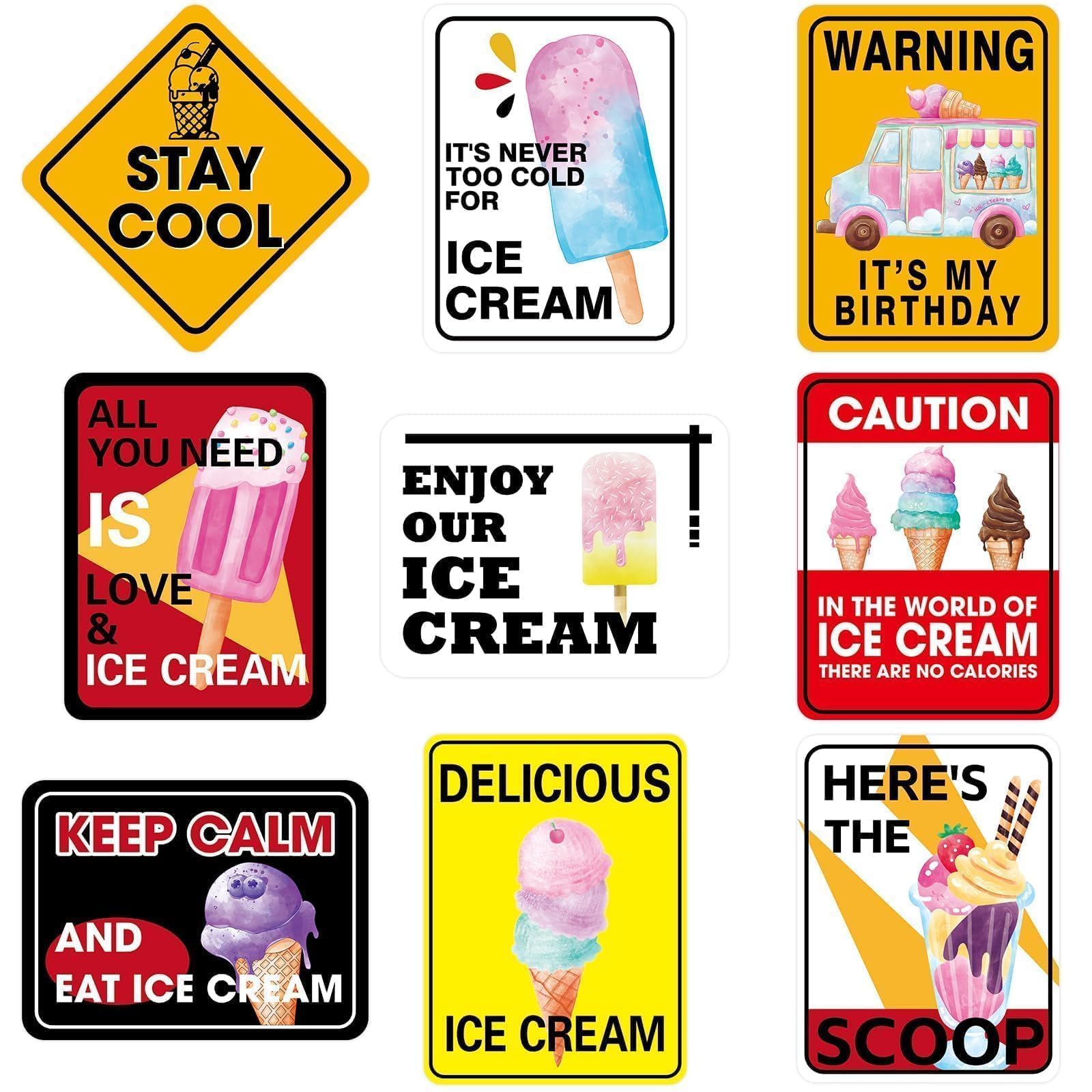 WERNNSAl Ice Cream Party Decorations - 9PCS Ice Cream Sign Birthday Party Decorations for Popsicle Theme Birthday Supplies Sign 