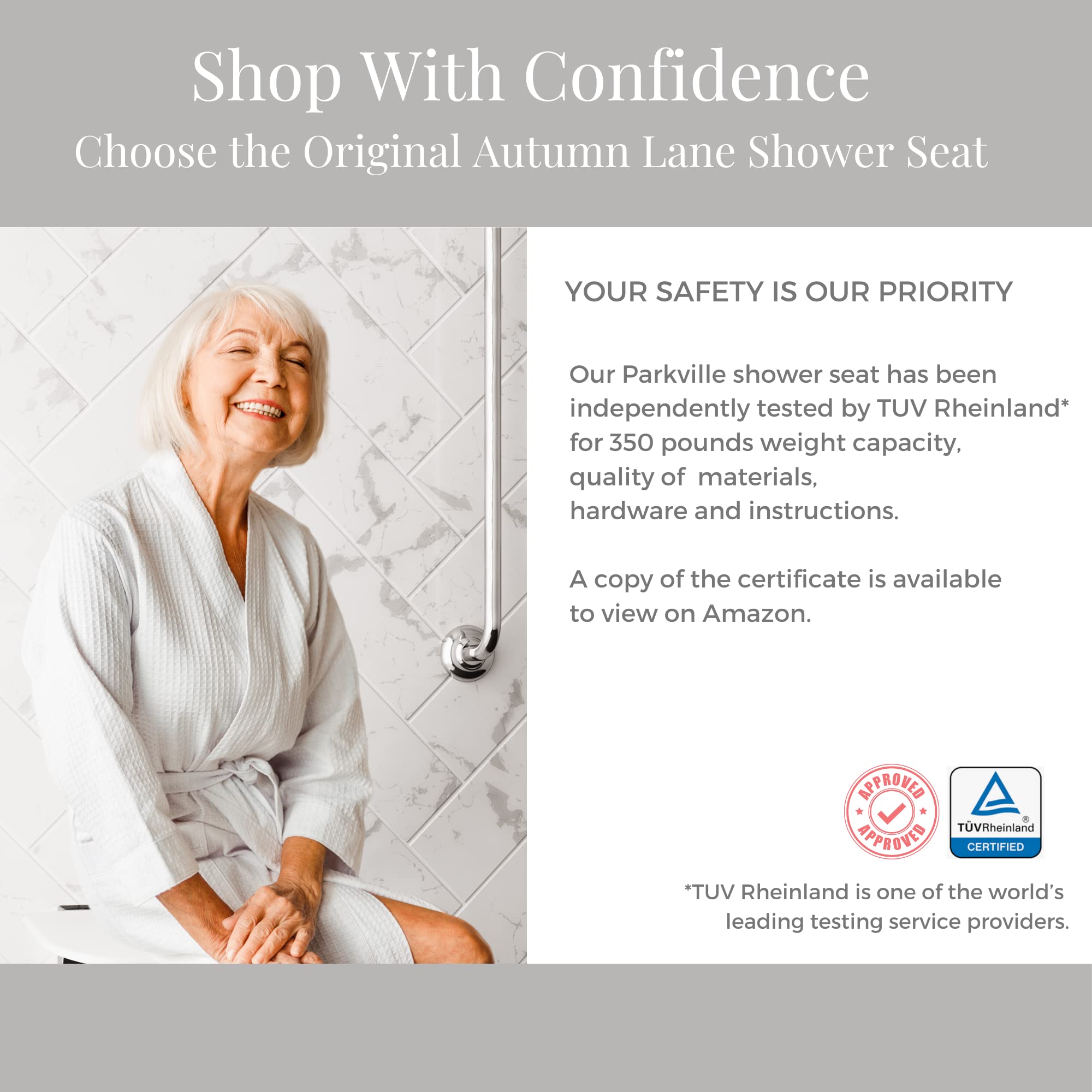 Autumn Lane Folding Shower Seat Wall Mounted- Up To 350Lbs, Secure Folding Shower Bench, Space Saving Mounted Shower Seat, Luxur