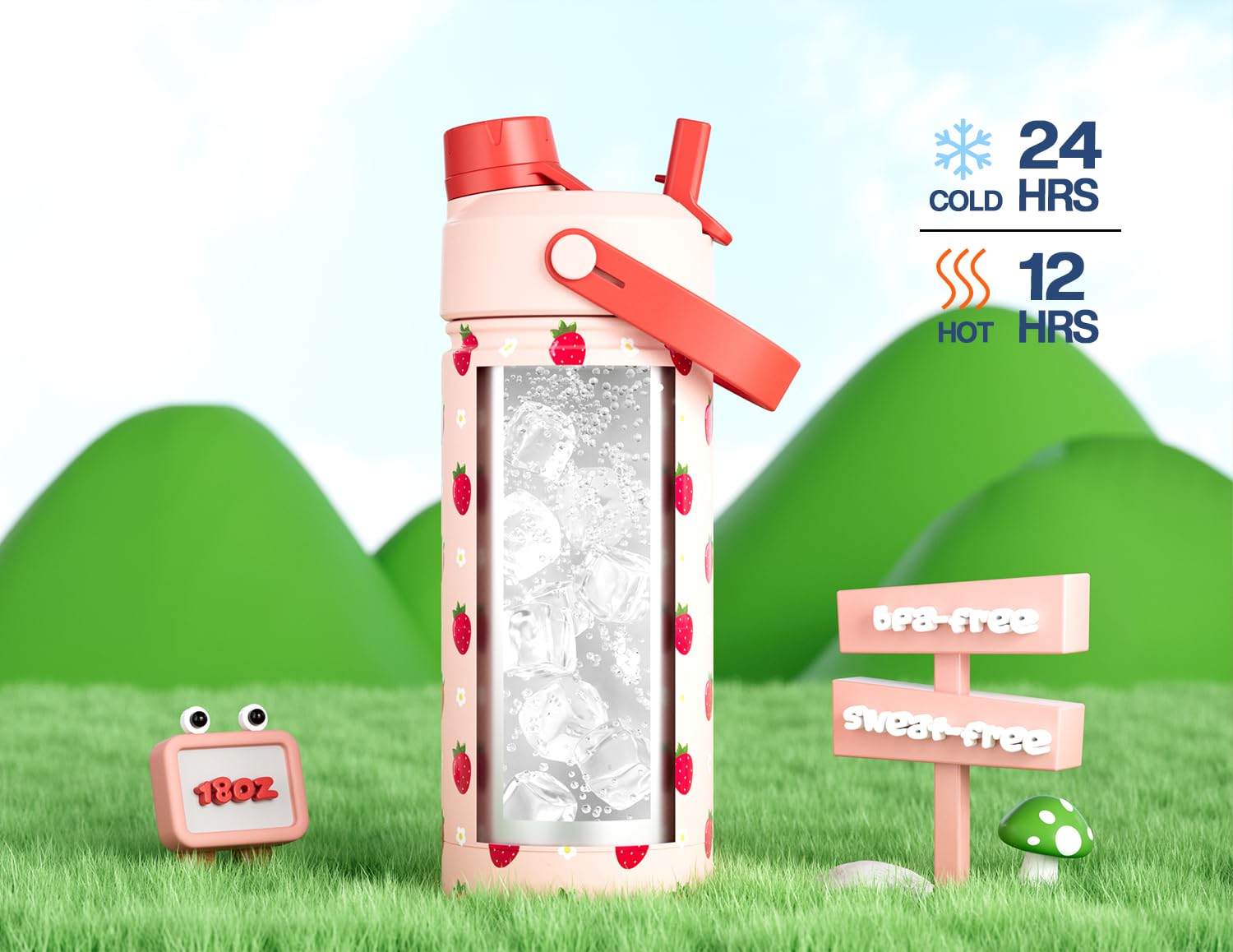 18 oz Kids Metal Water Bottle: 2-in-1 Straw Spout Lid, Spill-Proof, Easy Clean, Keep Cold 24H, Backpack Friendly, BPA-Free Stain