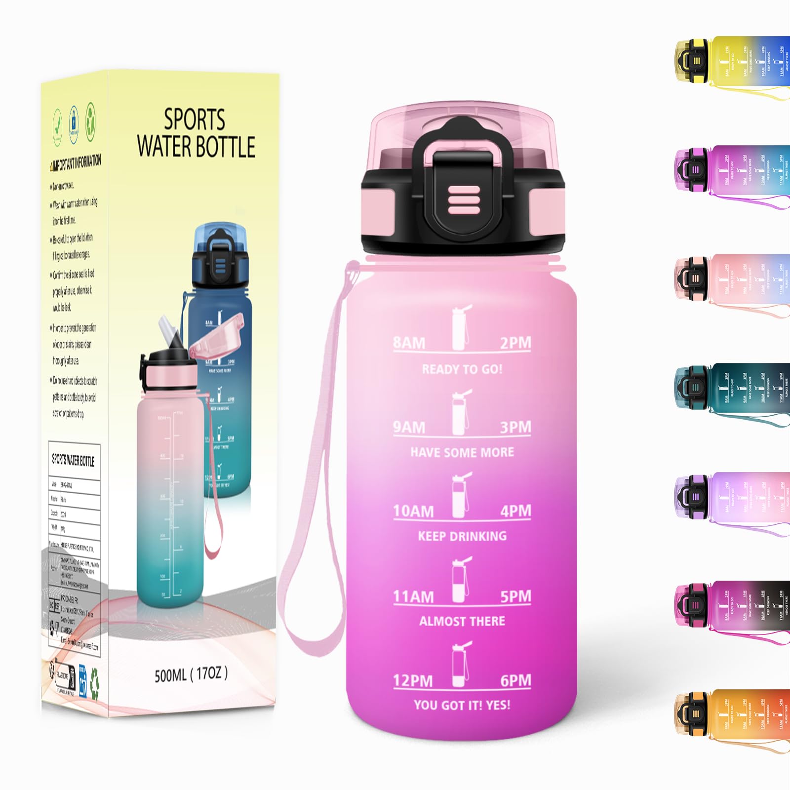 Motswedi Drinking Bottle with Straw, 500 ml, BPA-Free, Childrens Water Bottle, Leak-Proof, Sports Drinking Bottles, Suitable fo