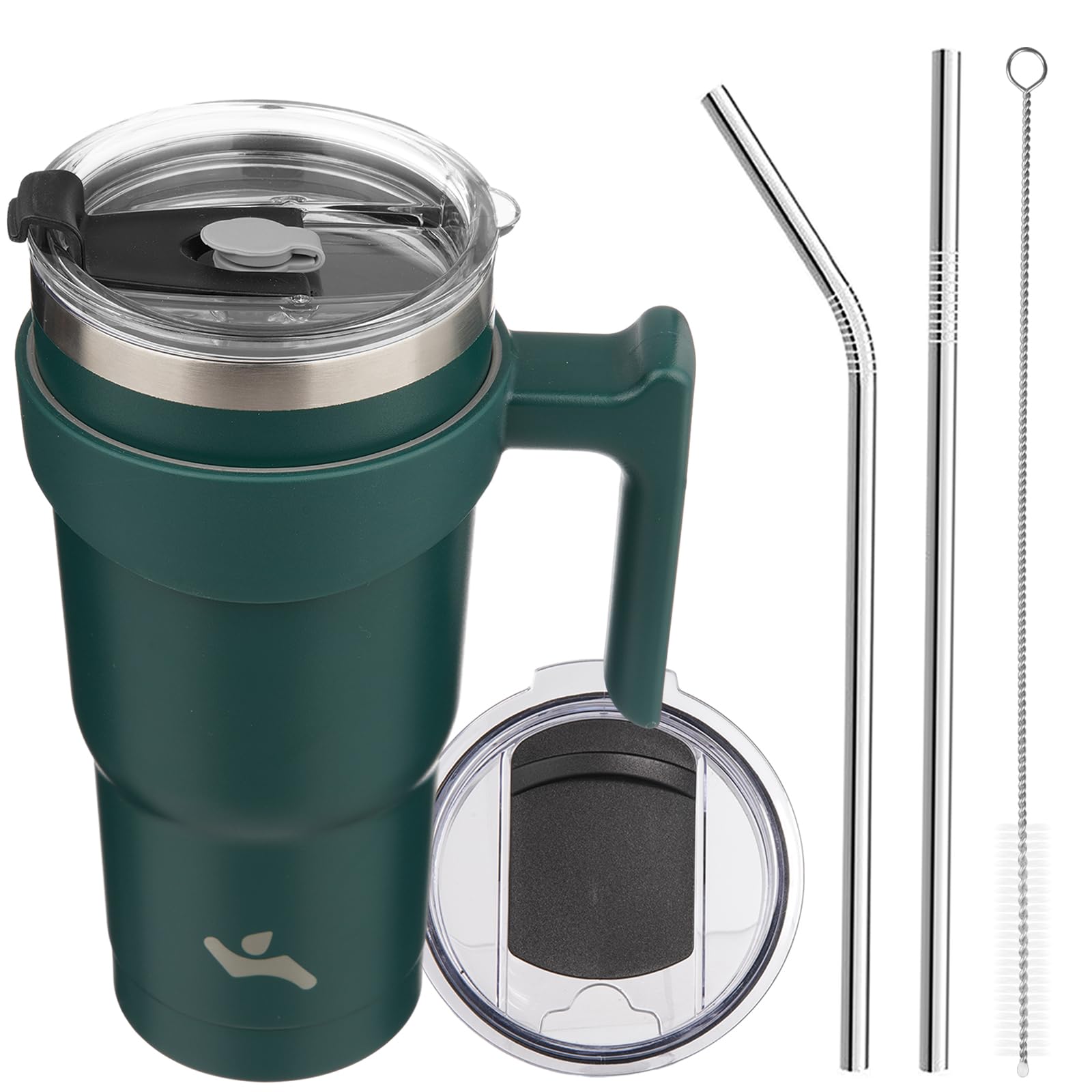 Konokyo 20 oz Tumbler with Handle and 2 Straw 2 Lid, Insulated Water Bottle Stainless Steel Vacuum Cup Reusable Travel Mug,Army 