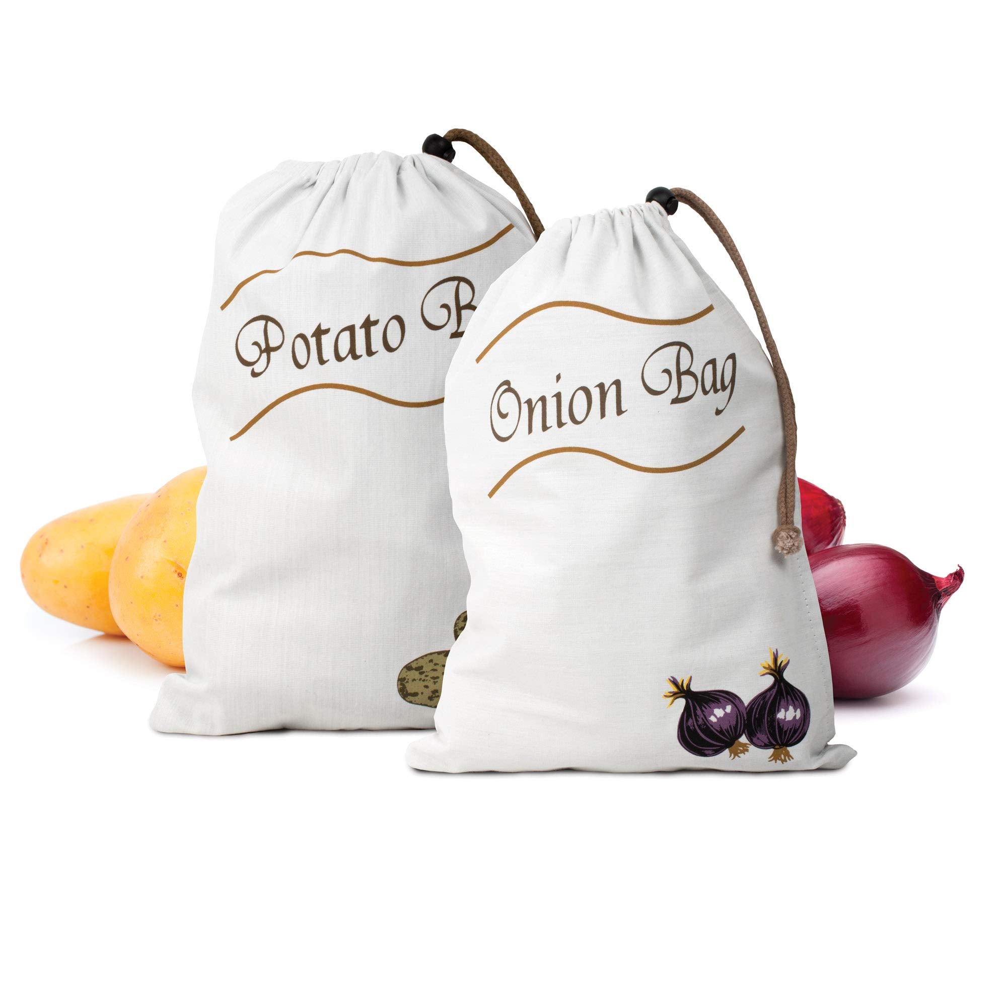 Hic Kitchen Reusable Potato And Onion Saver Bag Set, Drawstring Closure, Set Of 2