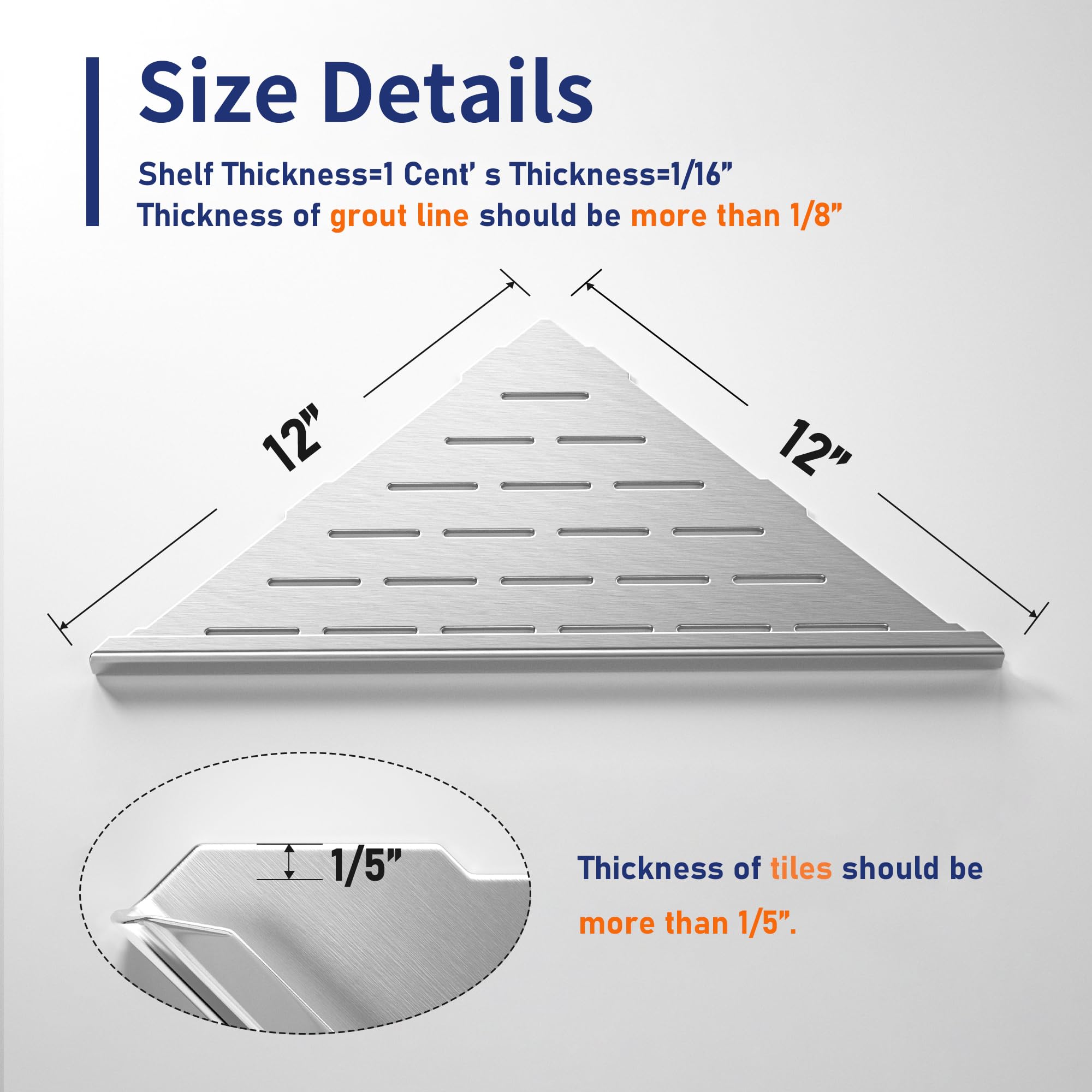 Bernkot Corner Shower Shelf, 12'' Brushed 304 Stainless Steel Slot Design Recessed Corner Shelves 2 Pack Bathroom Shelf Rack For