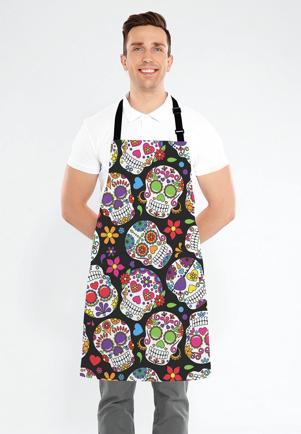Lefolen Skull Apron, Vintage Sugar Skull Bib Apron With Adjustable Neck For Men Women,Suitable For Home Kitchen Cooking Waitress