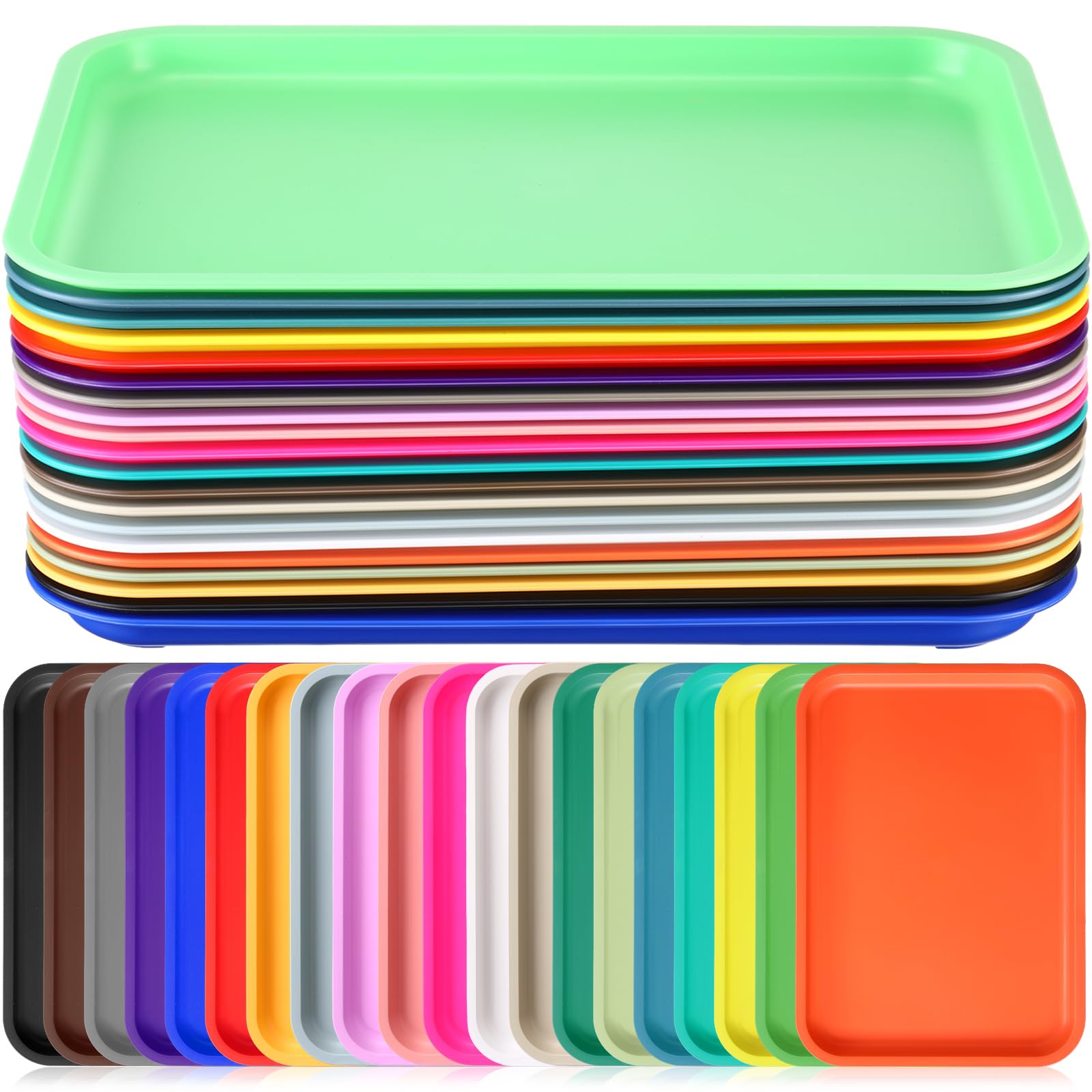 Sintuff 20 Pcs Plastic Fast Food Trays Bulk Colorful Cafeteria Trays Restaurant Serving Trays Grill Tray Rectangular Lunch Trays