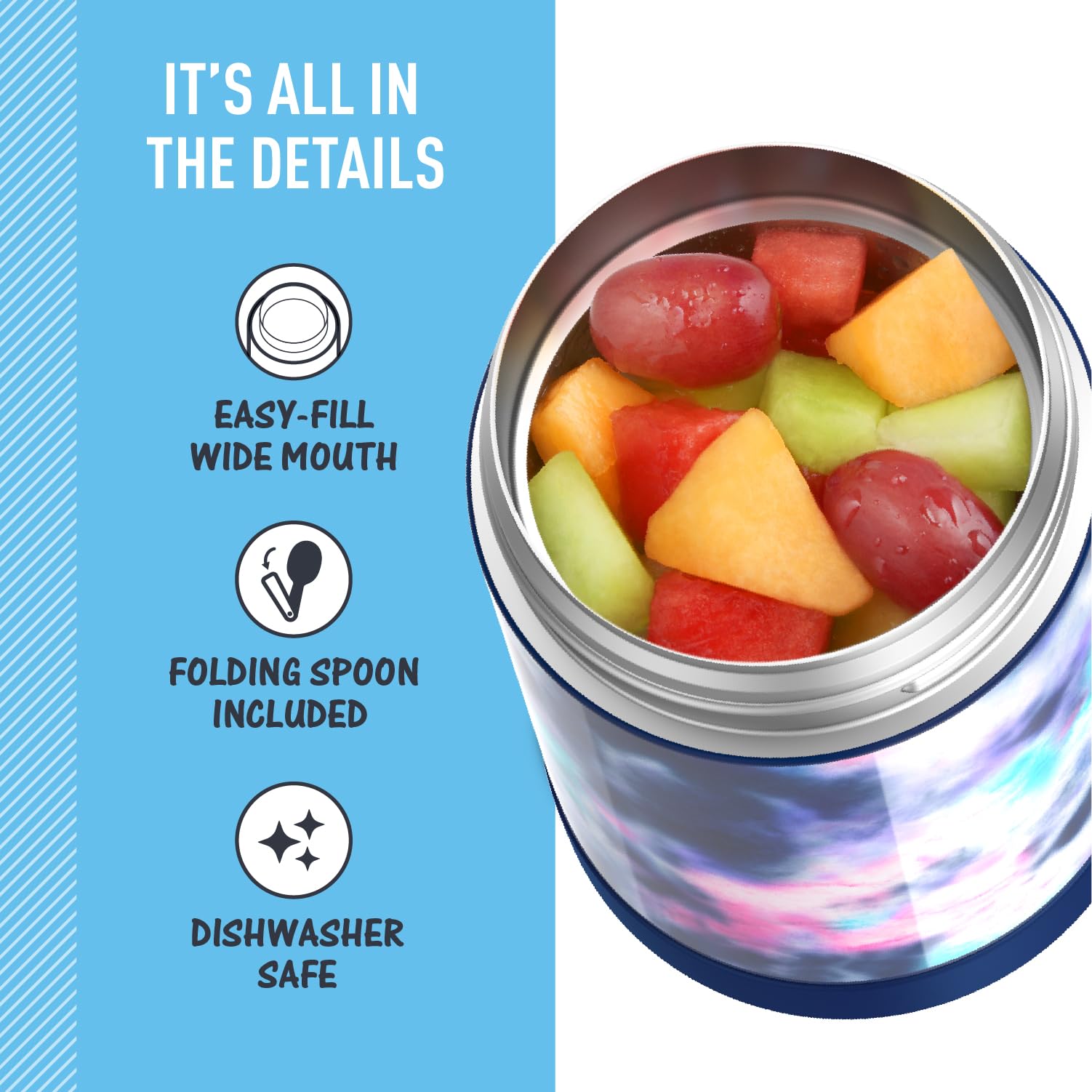 Thermos Funtainer 16 Ounce Stainless Steel Vacuum Insulated Food Jar With Spoon, Tie Dye