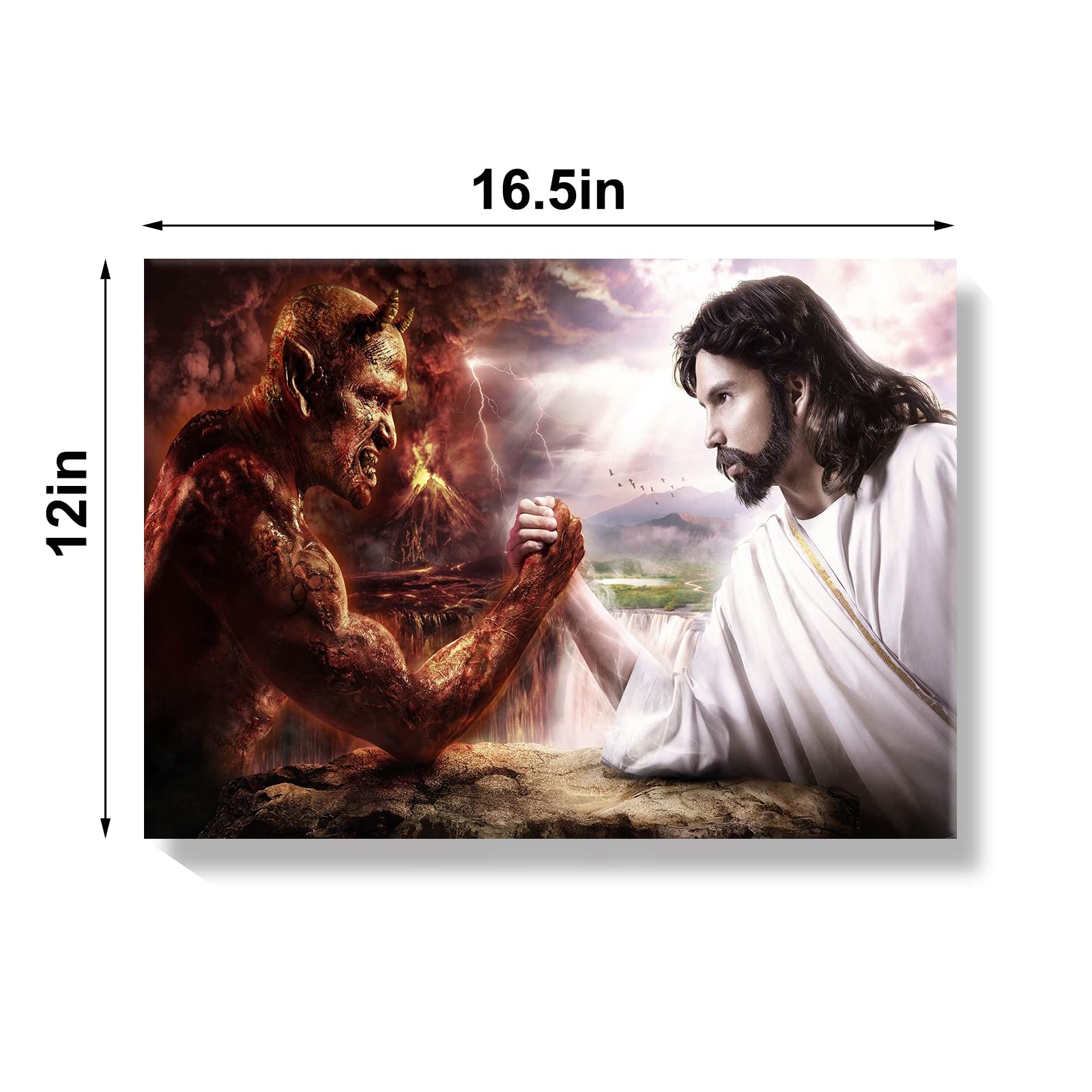 Jesus Christ Canvas Wall Art Jesus Arm Wresties Satan Modern Religious God Poster Hd Framed Print Painting Picture Artwork For B